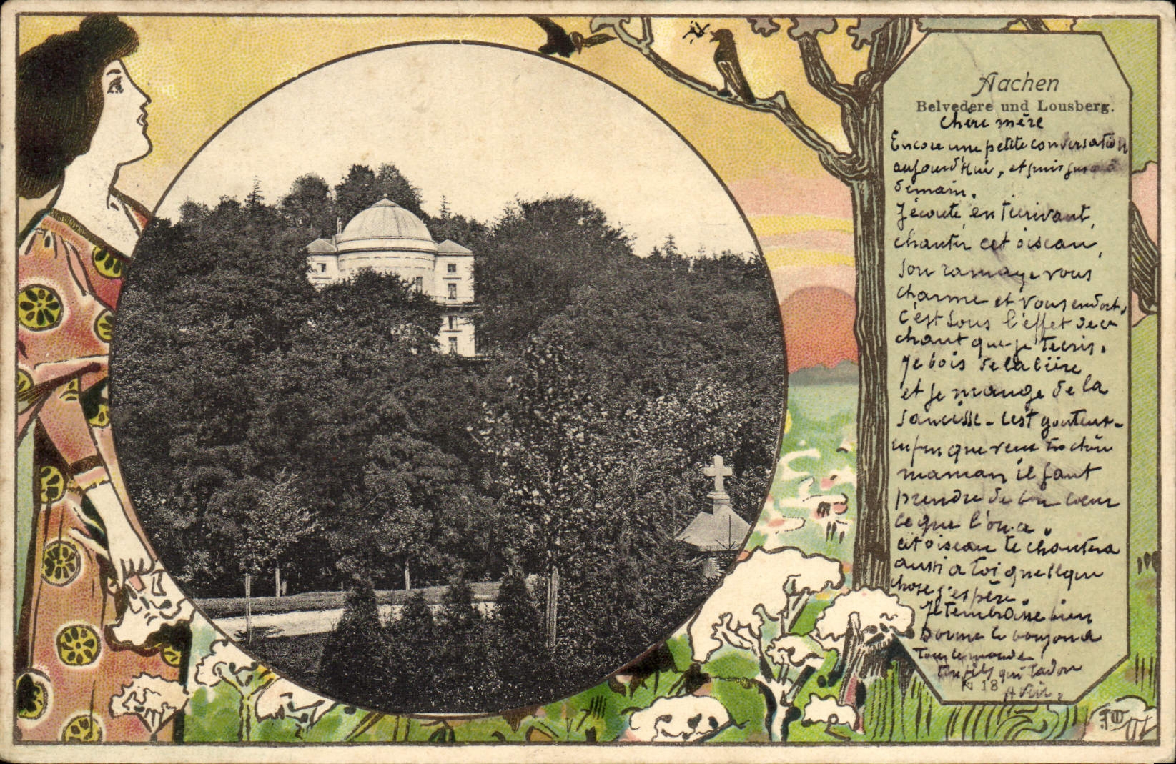 VINTAGE POSTCARD Illustrator Aachen View-point