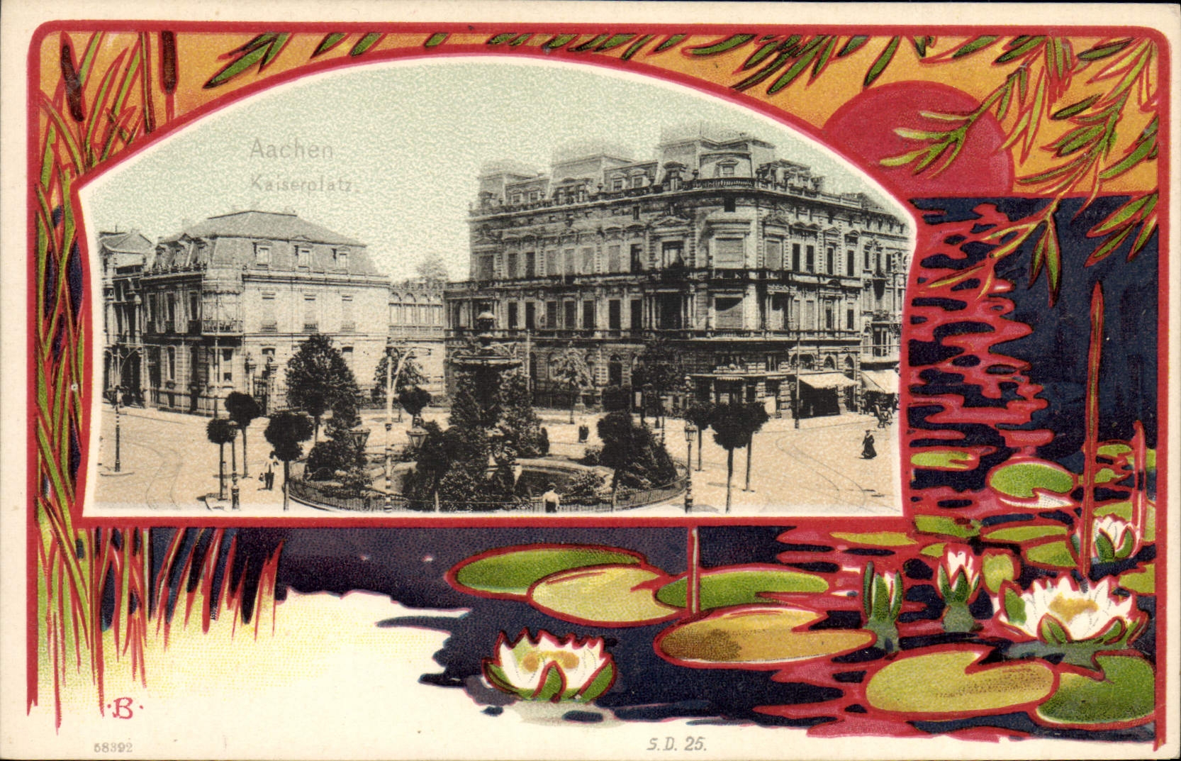 VINTAGE POSTCARD Illustrator Aachen Kaiserplatz