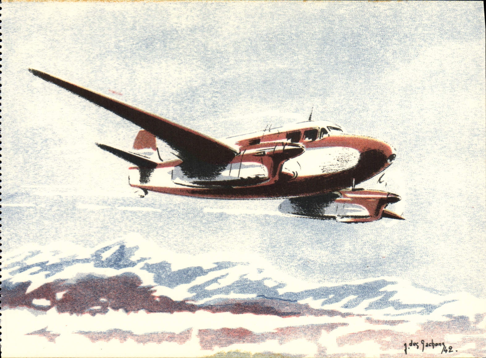 VINTAGE POSTCARD Plane Aviation Caudron fast Seagull Transport and connections