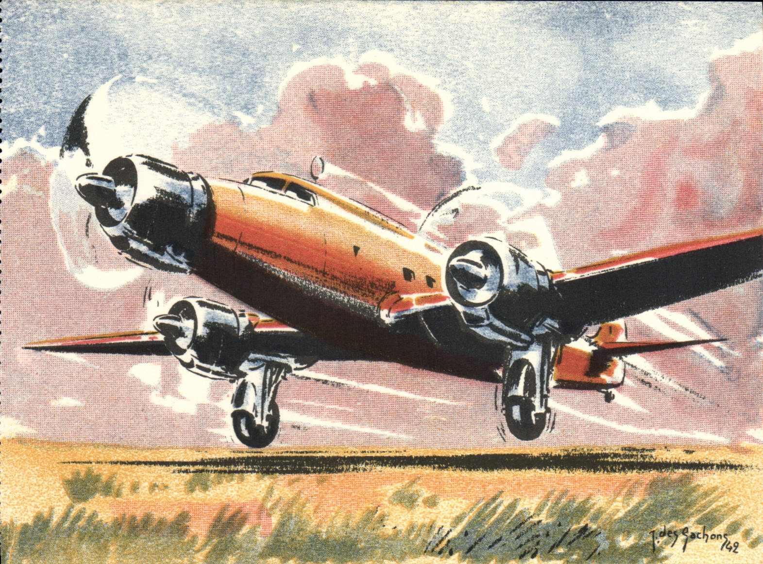 Correo largo del transporte de Dewoitine 342 del transporte de la aviación del plano de la POSTAL de la VENDIMIA