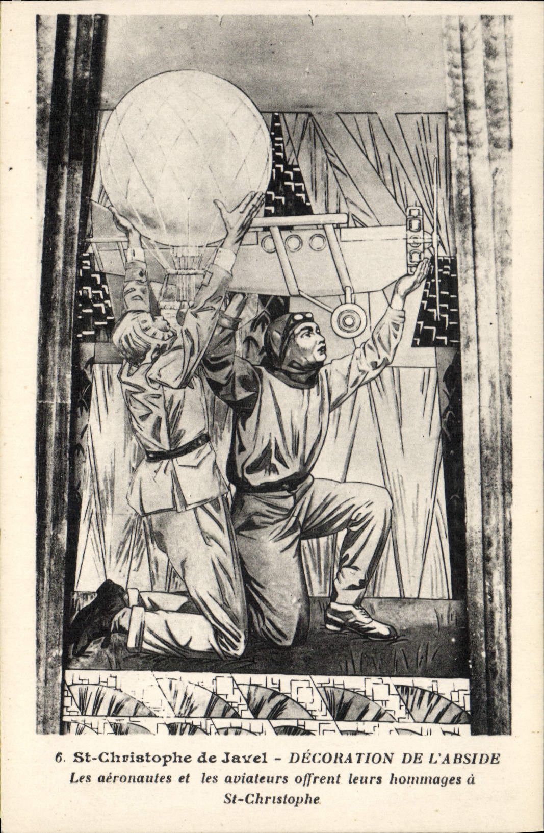 El St Cristóbal de la aviación del plano de la POSTAL de la VENDIMIA de la decoración de Javel del apse los aeronautas y los aviadores ofrece sus homenajes