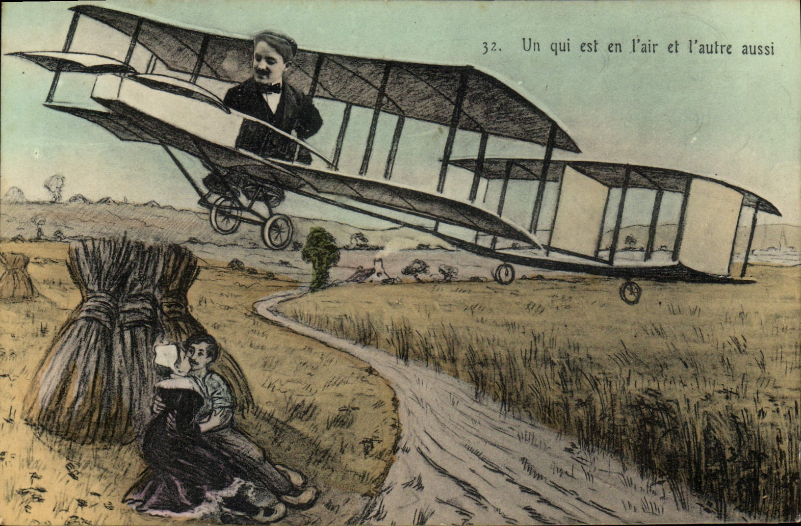 VINTAGE POSTCARD Plane Aviation Man