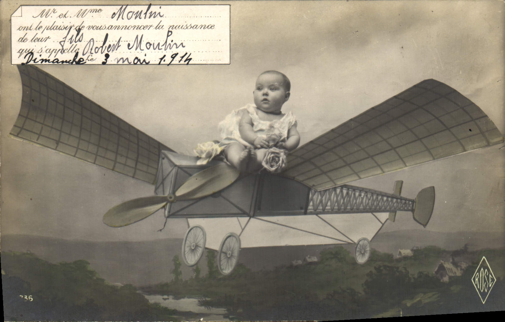 VINTAGE POSTCARD Plane Aviation Child Robert Mill