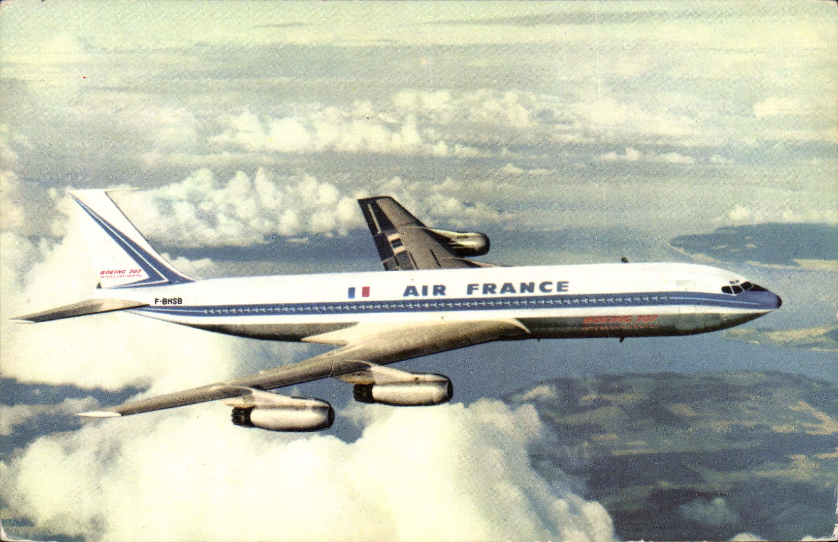 VINTAGE POSTCARD Plane Aviation Boeing 707 Intercontinental Four-jet aircraft