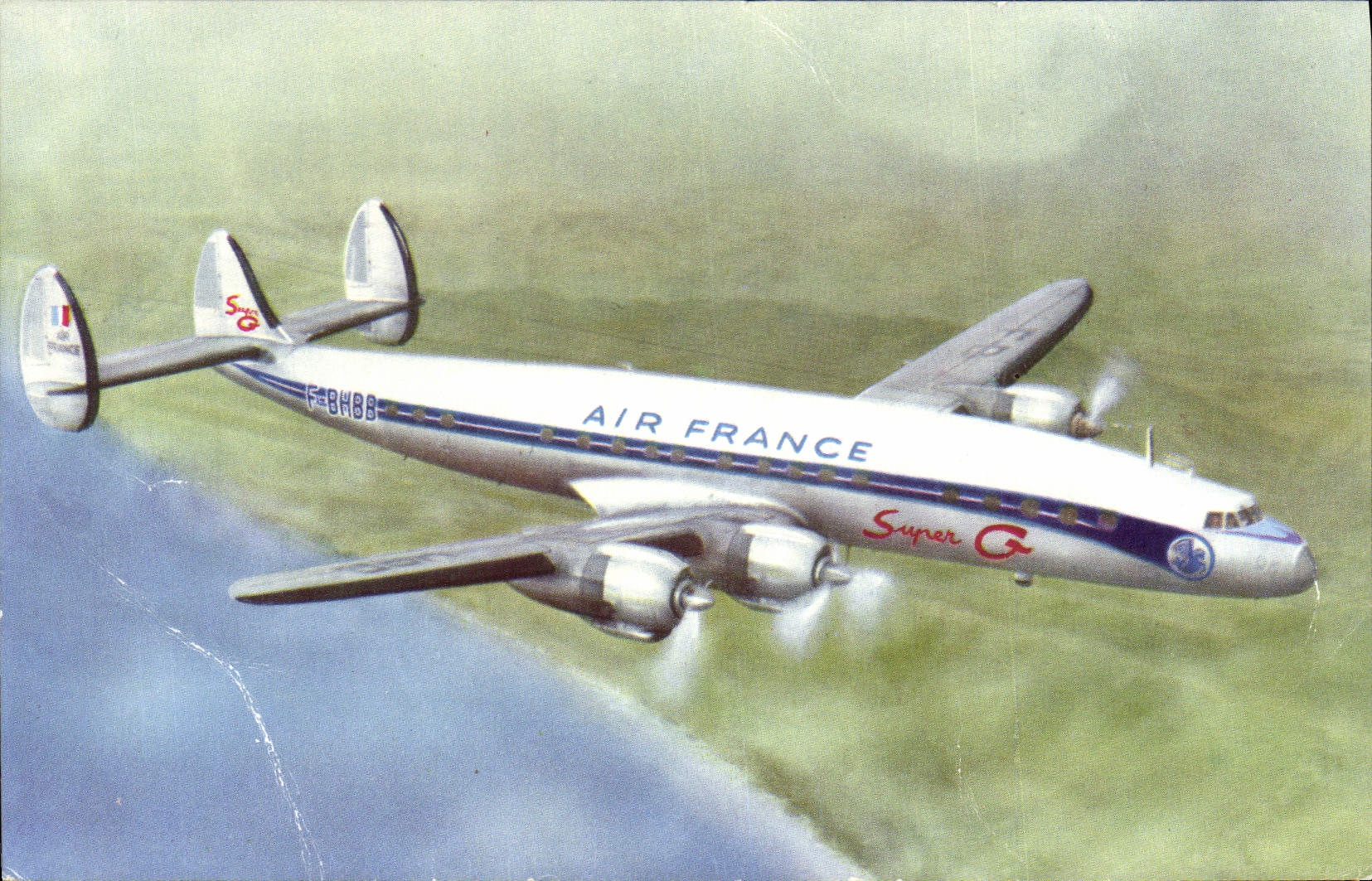 VINTAGE POSTCARD Plane Aviation Air France Super G Constellation