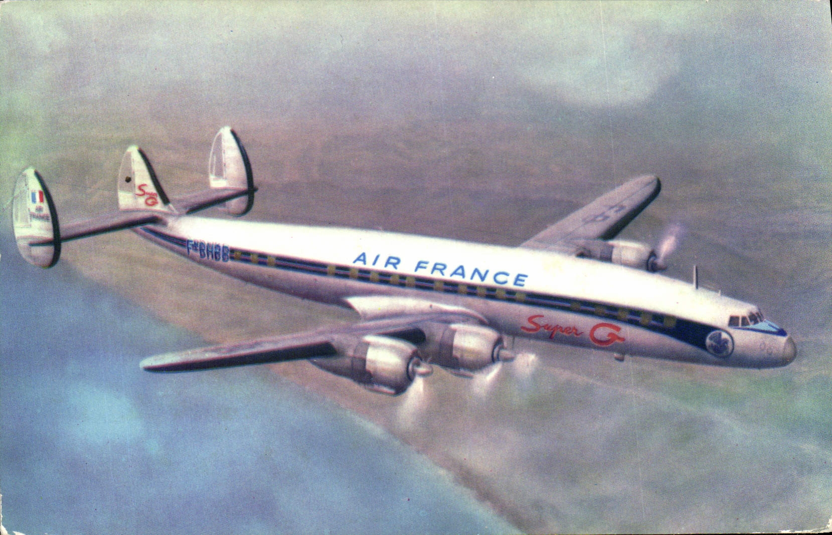 VINTAGE POSTCARD Plane Aviation Lockheed Air France Super G Constellation