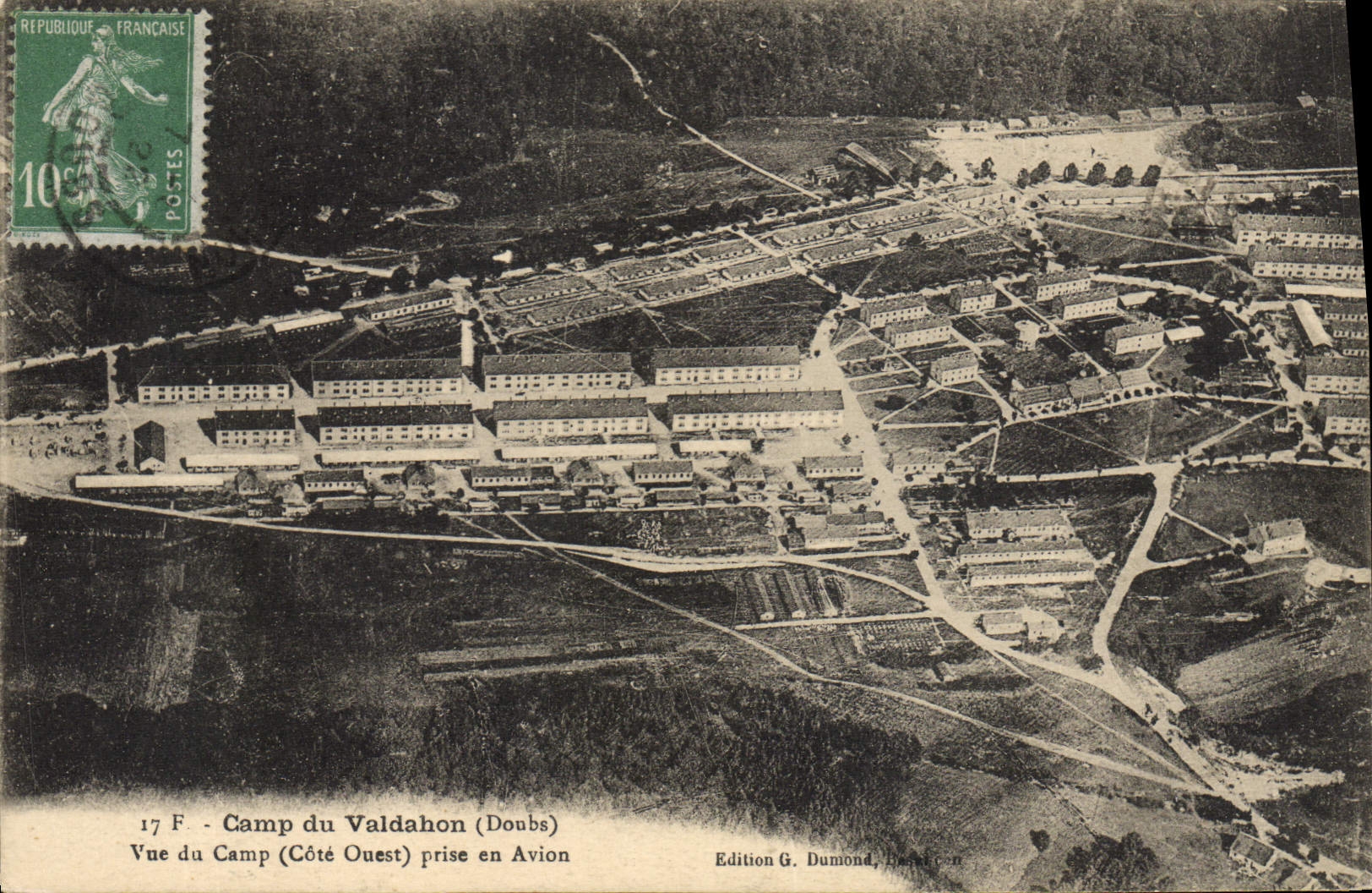 VINTAGE POSTCARD Camp of Valdahon Seen of the camp taken in the Militaria plane