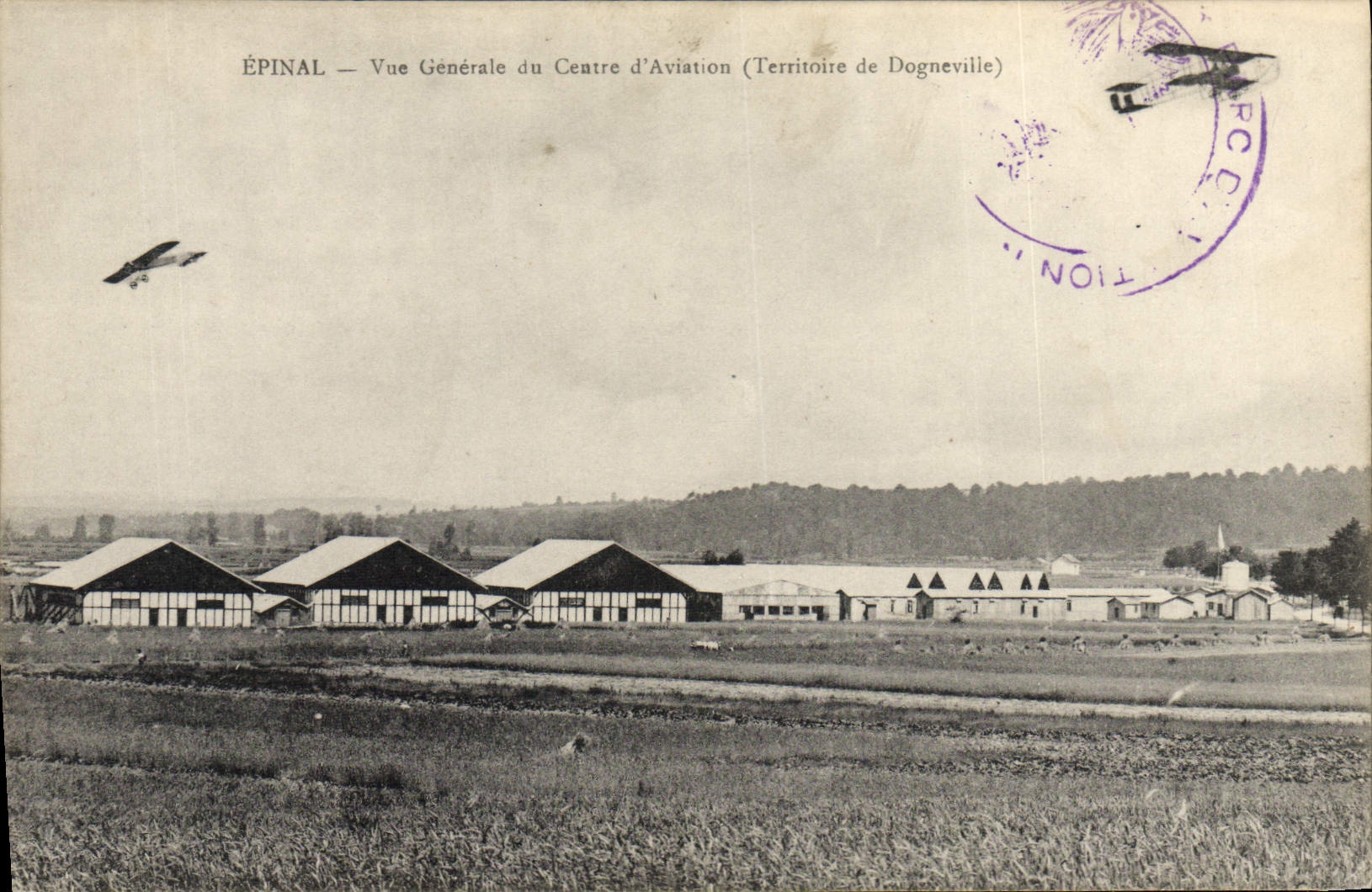 VINTAGE POSTCARD Epinal View of the center of aviation Territory of Dogneville Plane