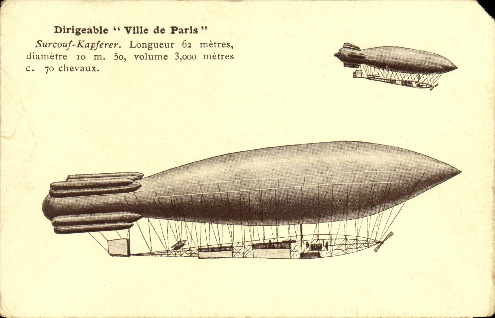 VINTAGE POSTCARD Airship Zeppelin Airship Town of Paris Surcouf Kapferer
