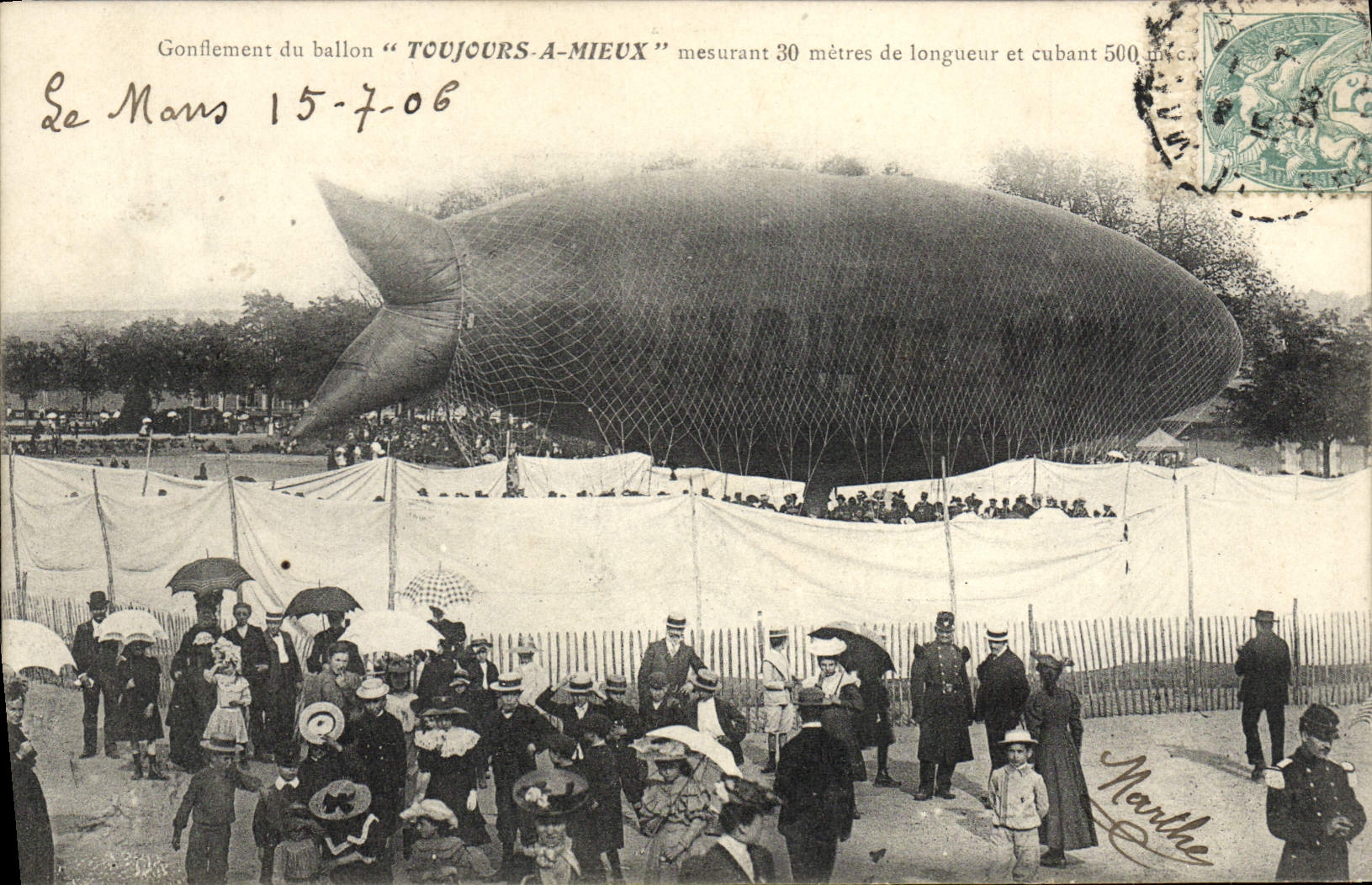 La hinchazón del zepelín de Dirigeable de la POSTAL de la VENDIMIA del globo de Toujours tiene TAPA de Mieux Poisson