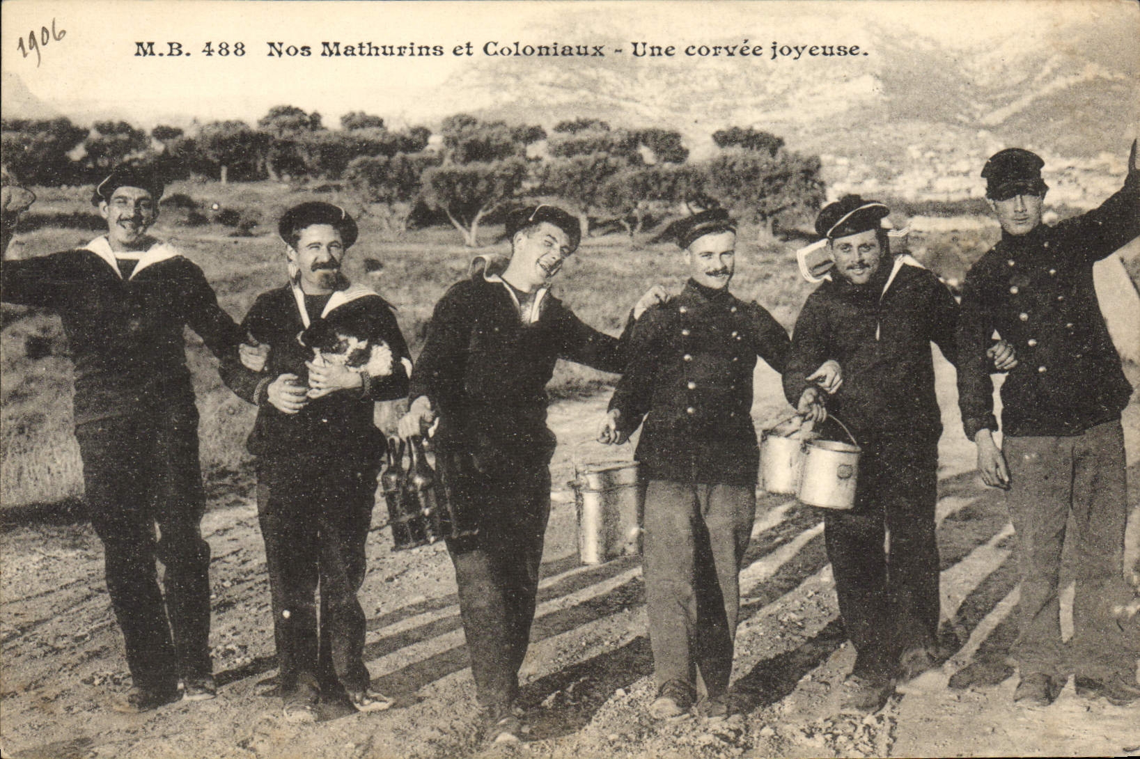 VINTAGE POSTCARD Boat War Our Mathurins and colonial a merry drudgery