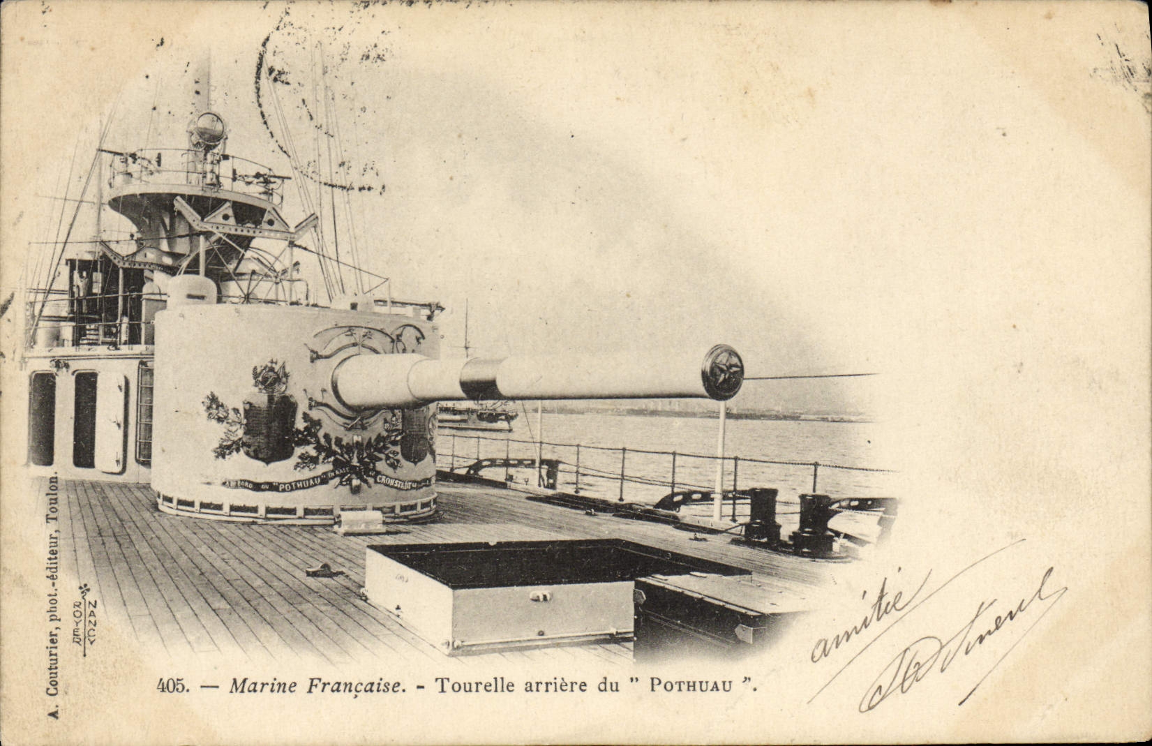 VINTAGE POSTCARD Boat War French Navy Turret late of Pothuau