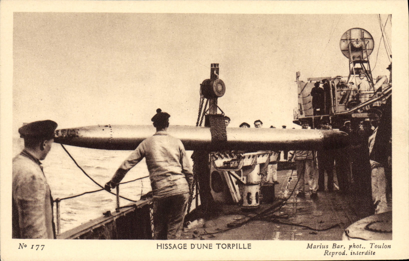 VINTAGE POSTCARD Boat War Hoisting of a turret