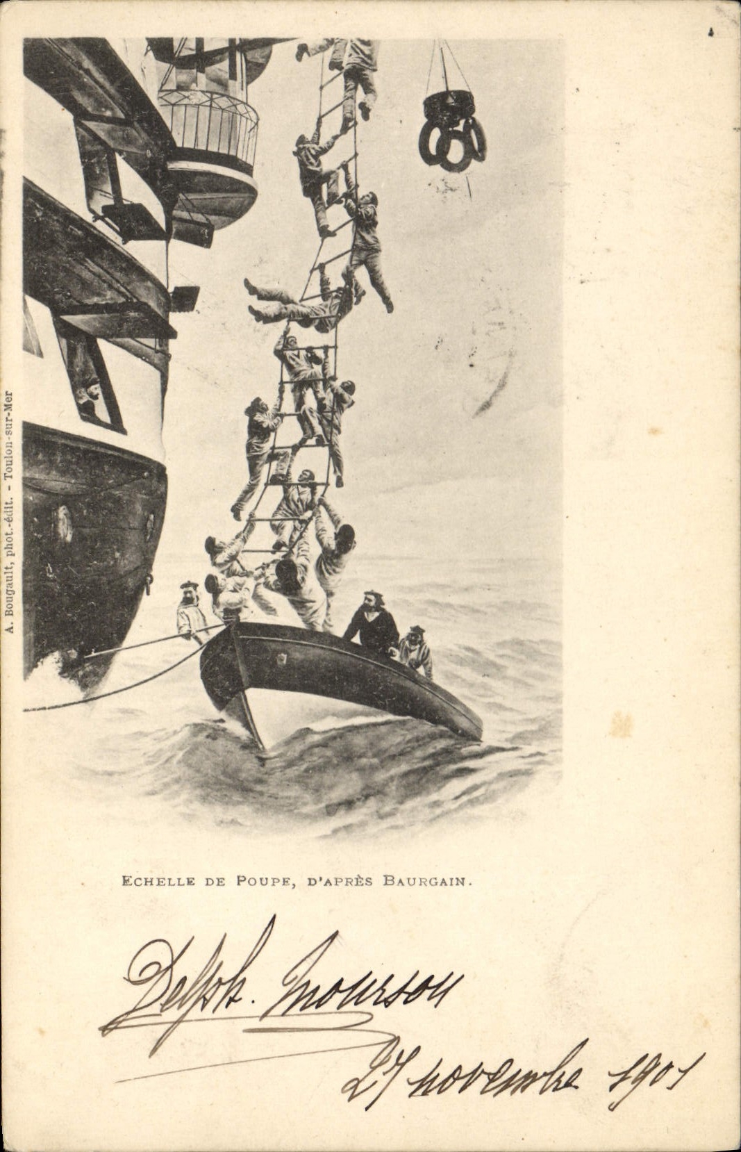 CPA Bateau Guerre Echelle de Poupe d'apres Baurgain