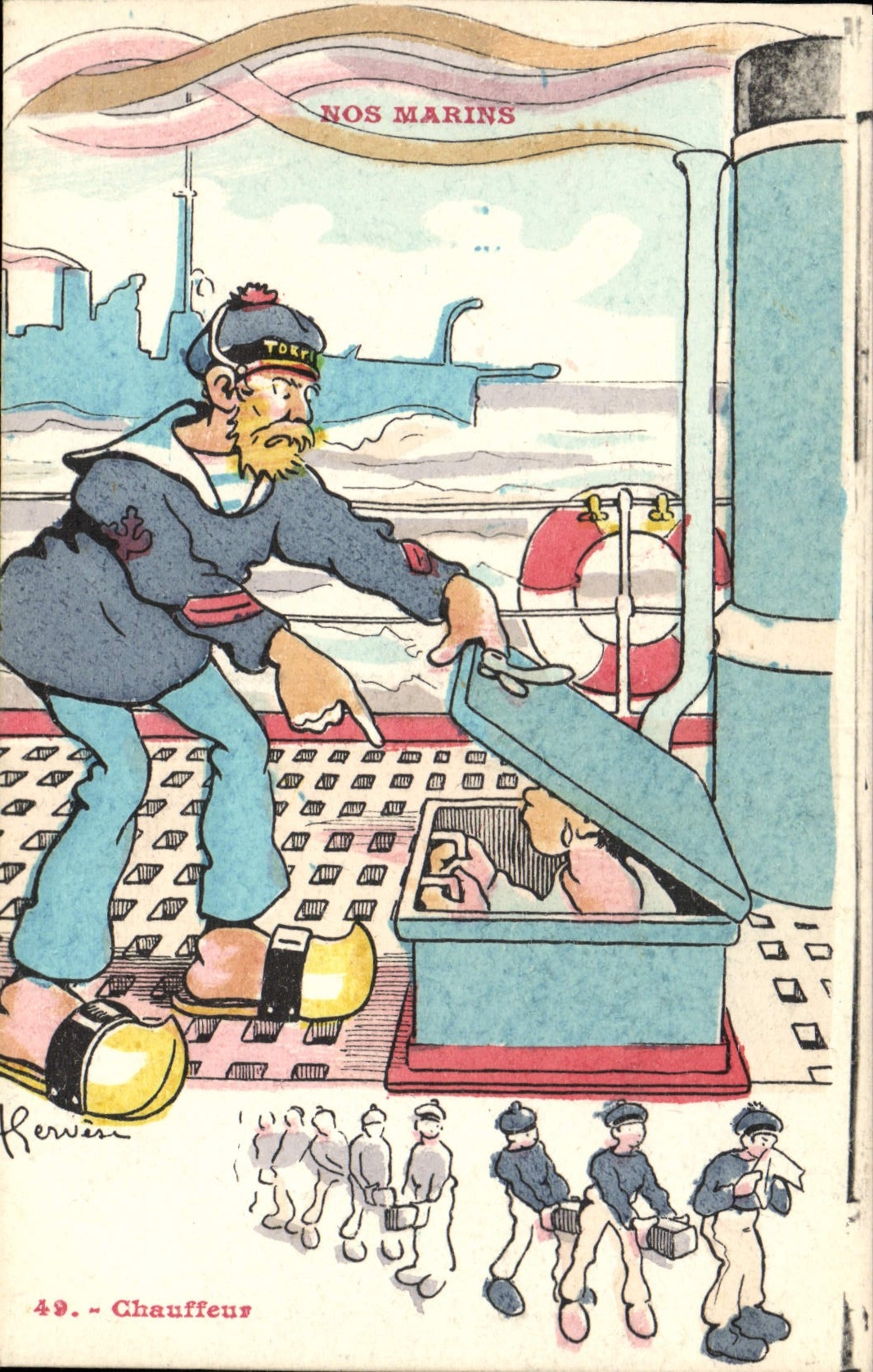 CPA Marins Illustrateur Gervese Bateau Guerre Chauffeur