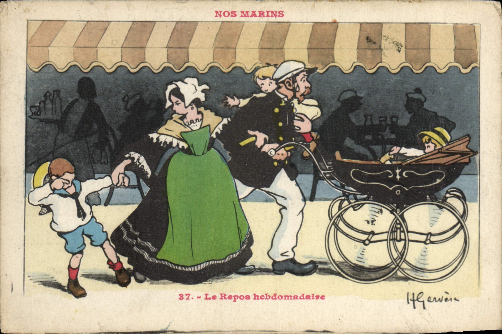 CPA Marins Illustrateur Gervese Bateau Guerre Le repos hebdomadaire