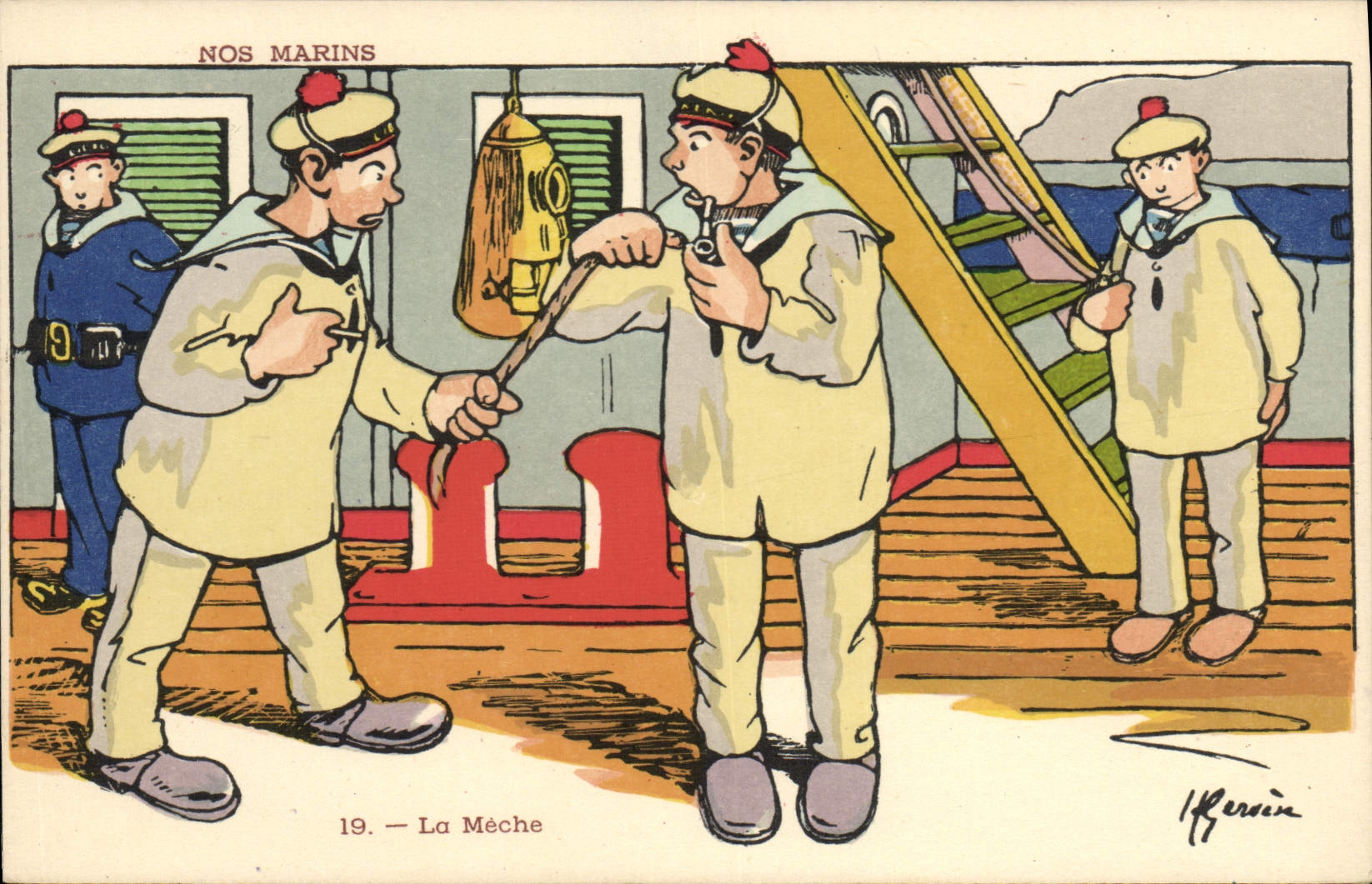 VINTAGE POSTCARD Marine Illustrator Gervese Boat War the wick