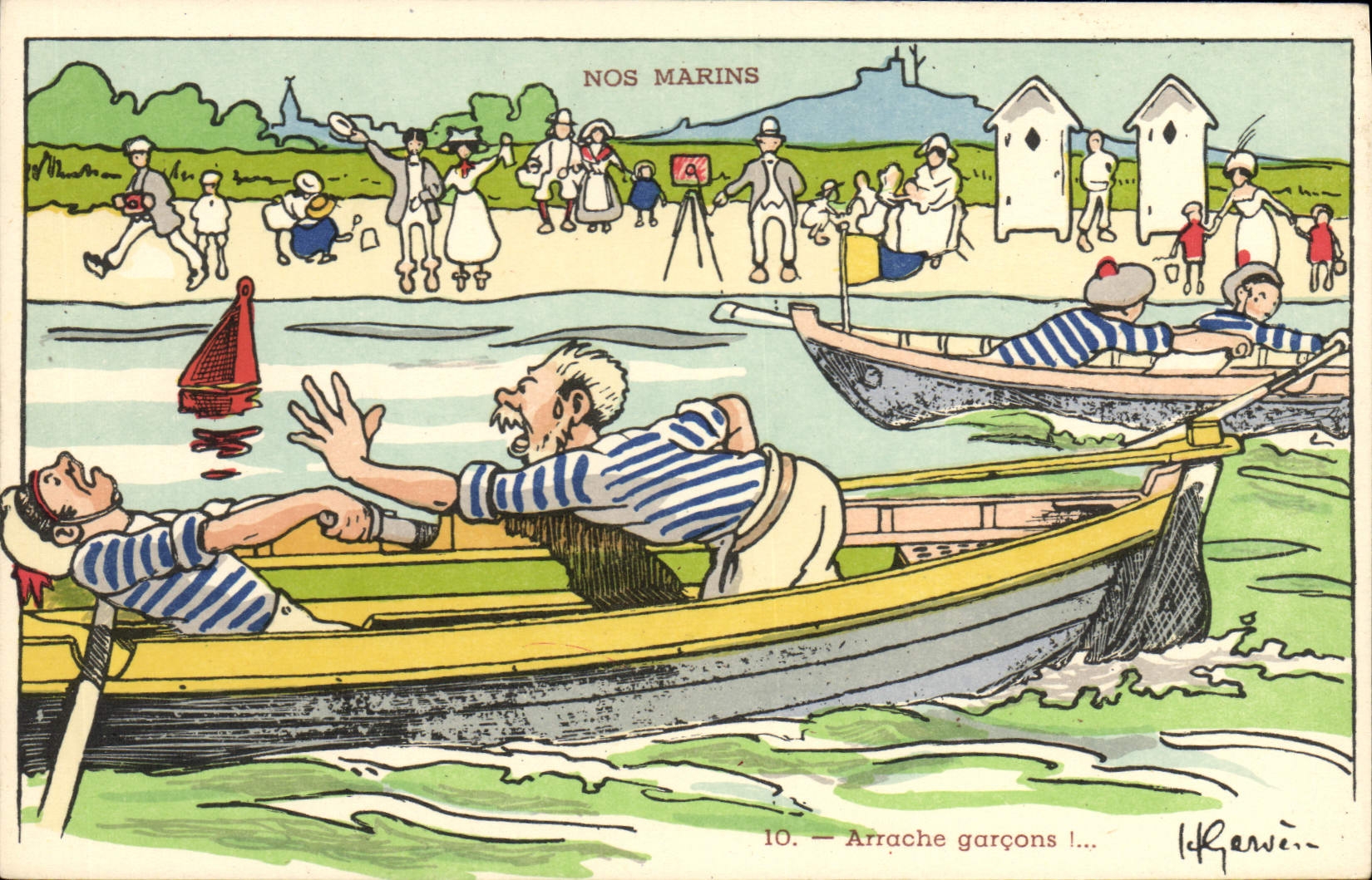 CPA Marins Illustrateur Gervese Bateau Guerre Arrache garcons 