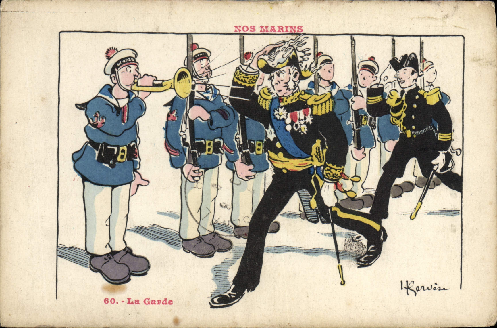 CPA Marins Illustrateur Gervese Bateau Guerre la garde