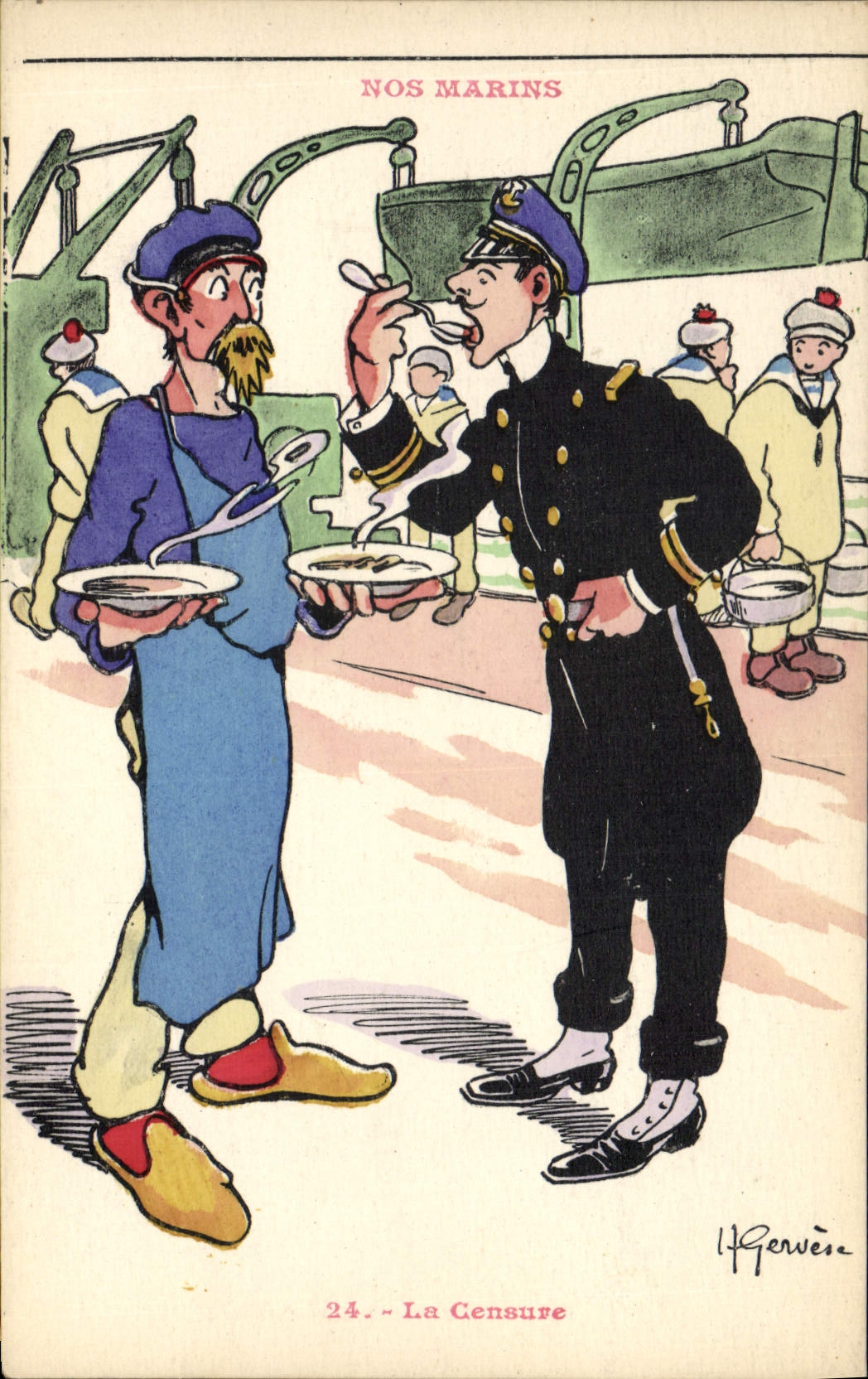 CPA Marins Illustrateur Gervese Bateau Guerre La censure 