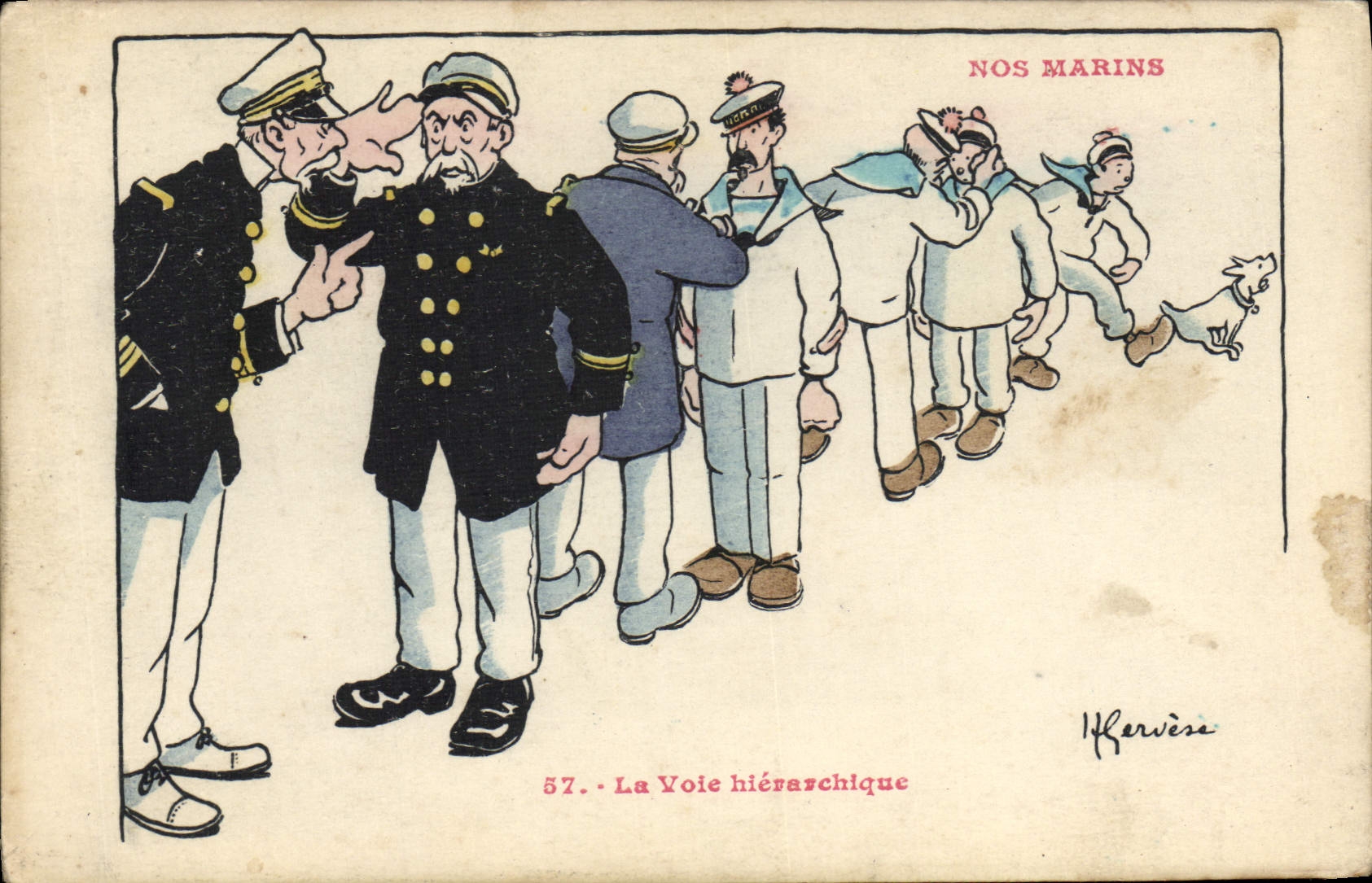 CPA Marins Illustrateur Gervese Bateau Guerre la voei hierarchique
