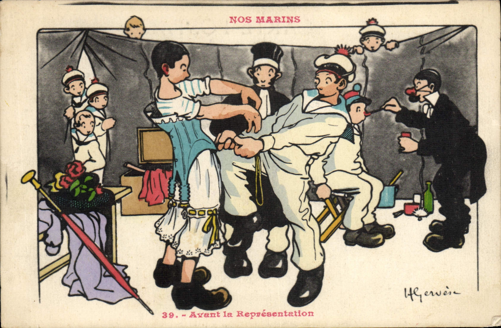 CPA Marins Illustrateur Gervese Bateau Guerre Avant la representation