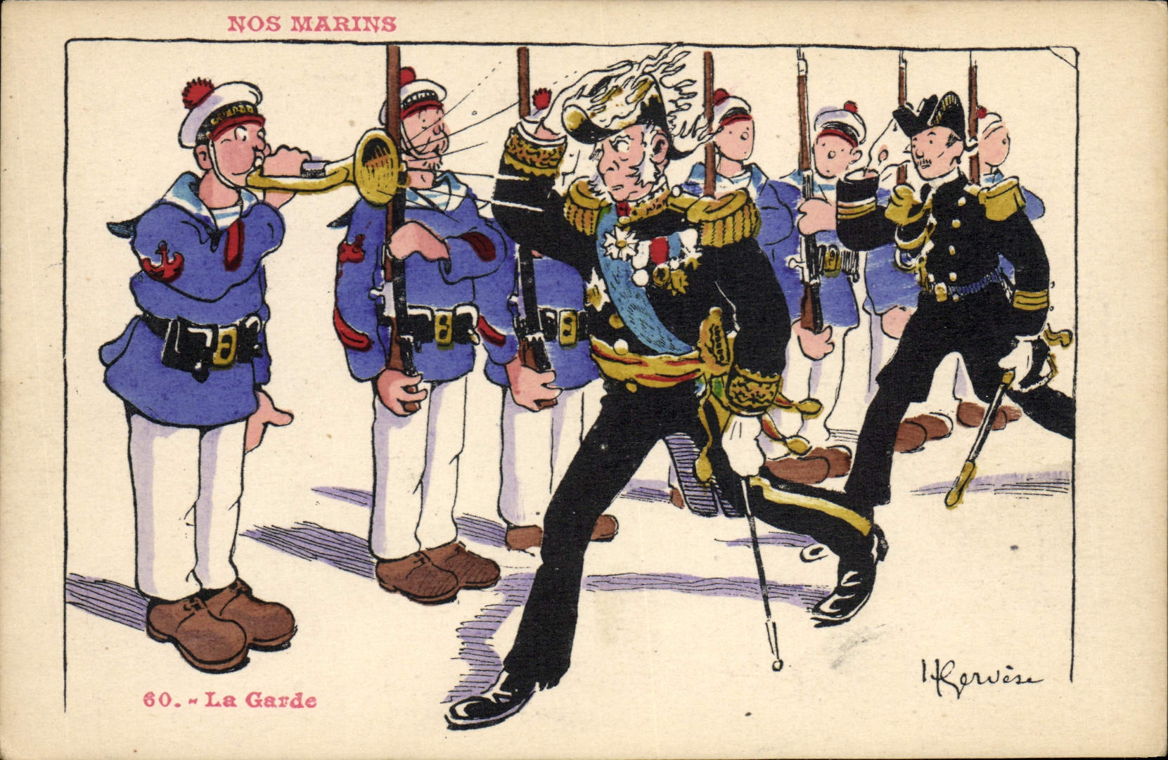 CPA Marins Illustrateur Gervese Bateau Guerre La garde