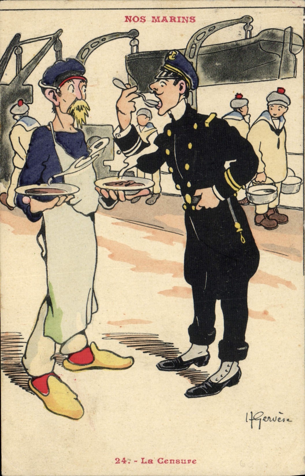 CPA Marins Illustrateur Gervese Bateau Guerre La censure