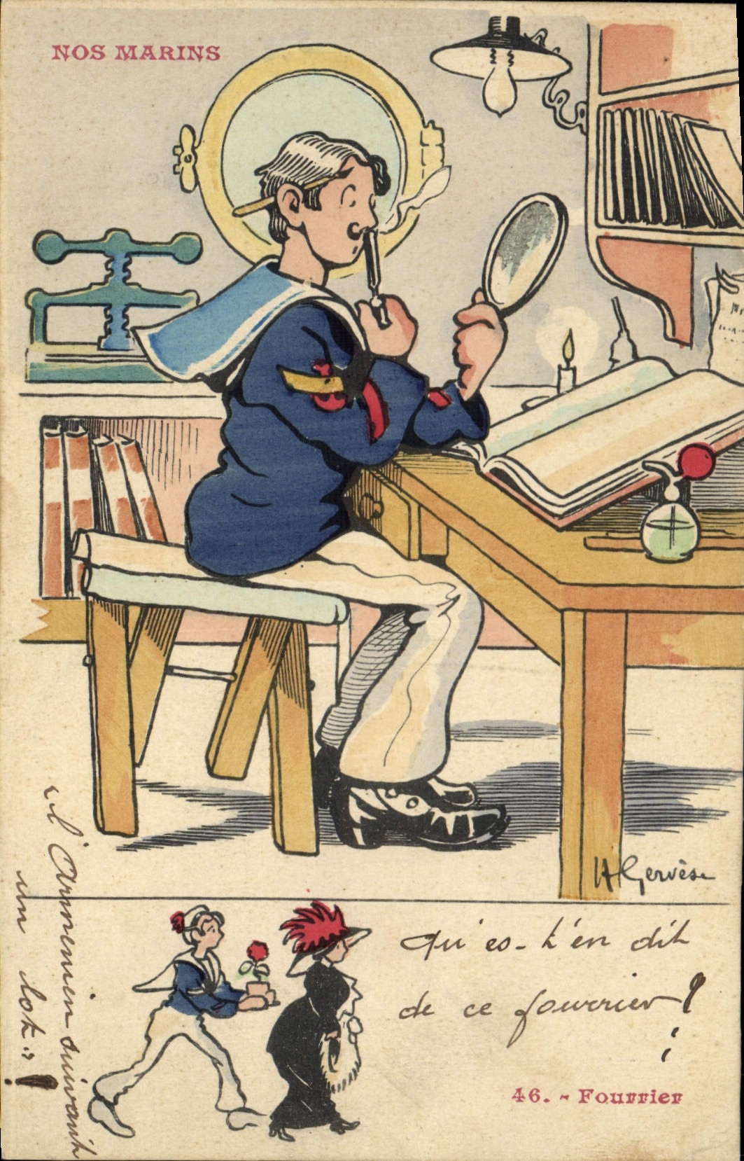 VINTAGE POSTCARD Marine Illustrator Gervese Boat War Furrier