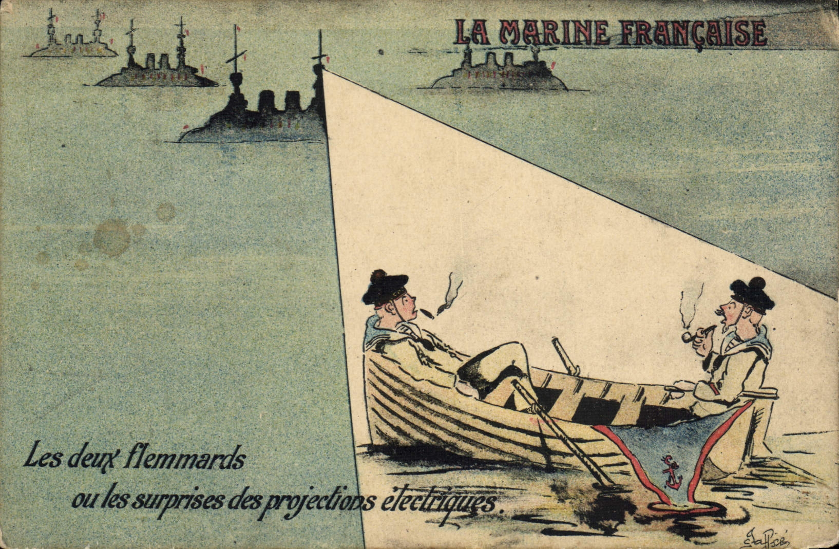 CPA Marins La marine francaise Les deux flemmards ou les surprises des projections electriques 