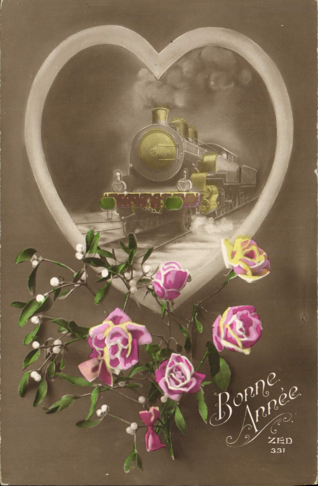 CPA Fantaisie Coeur Train