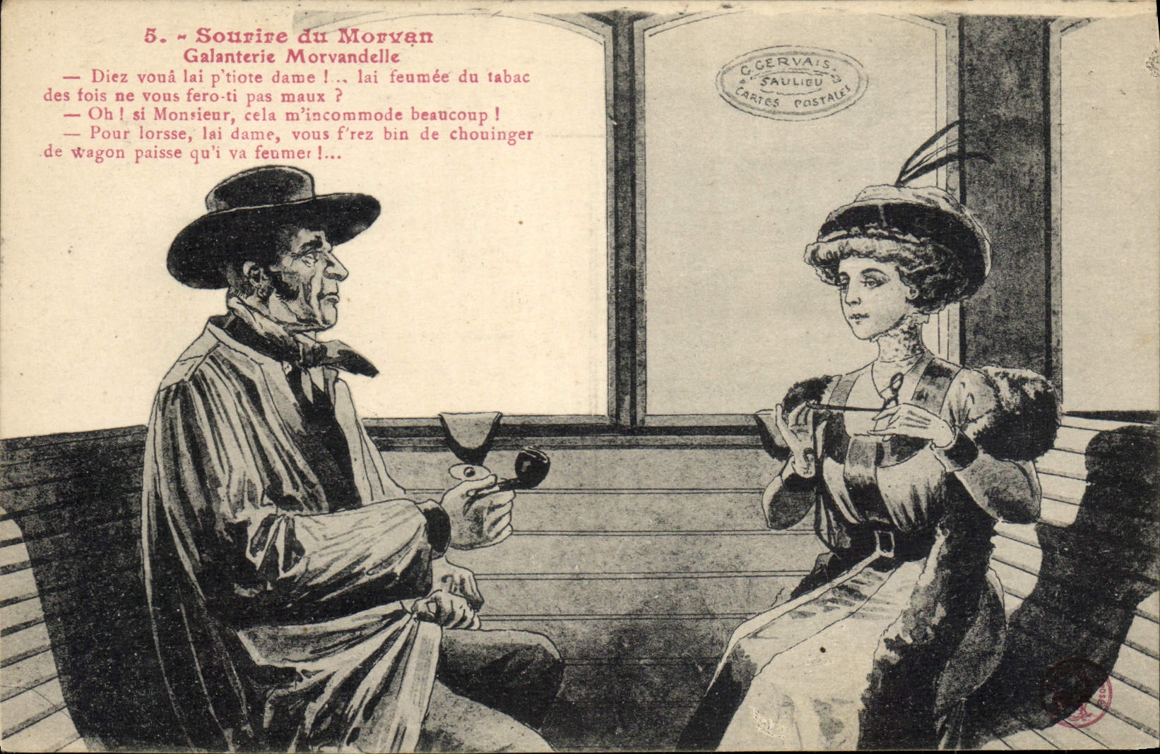 Sonrisa del tren de la POSTAL de la VENDIMIA de Morvan Galanterie Morvandelle