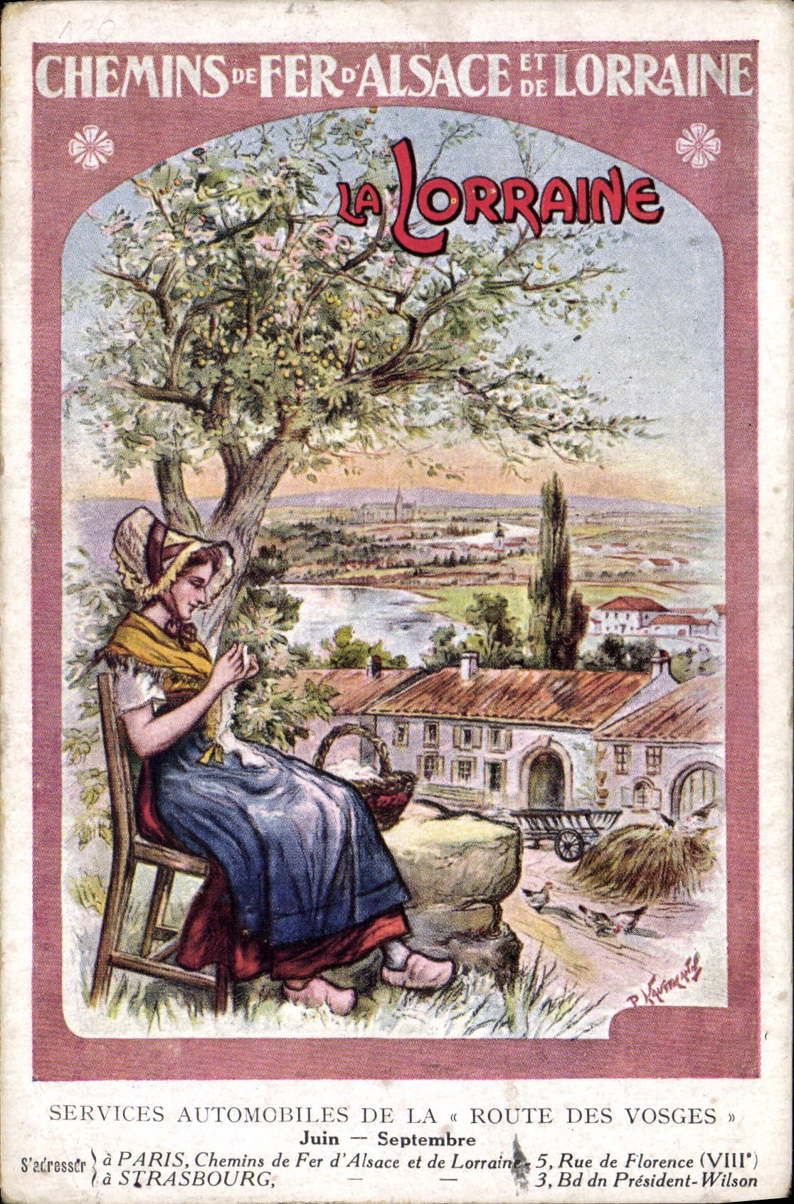CPA Train Chemins de fer d'Alsace et de Lorraine Services automobiles de la route des Vosges Juin Septembre