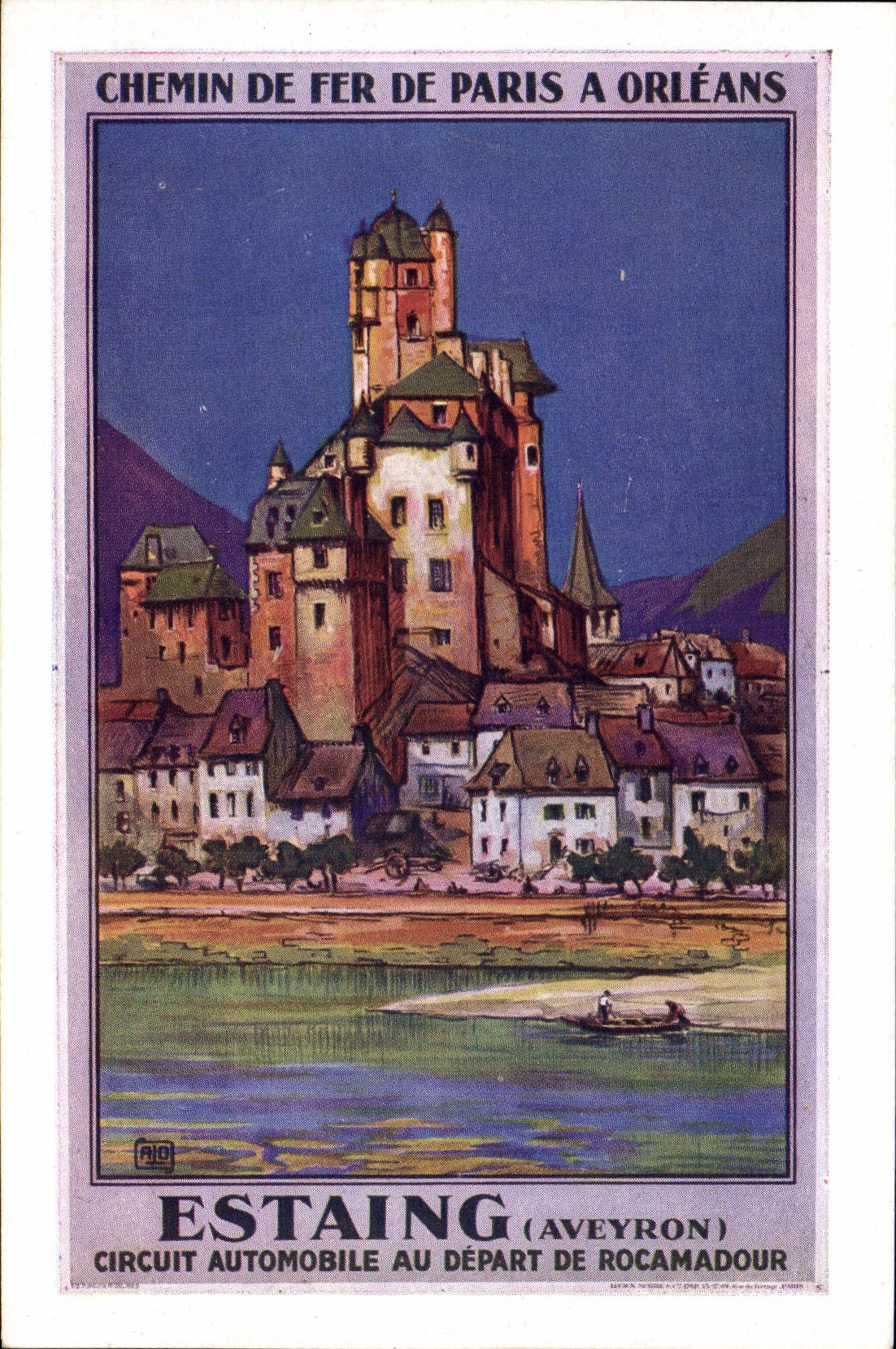 VINTAGE POSTCARD Train Railroads of Paris has Orleans Estaing Aveyron Road racing set of Rocamadour