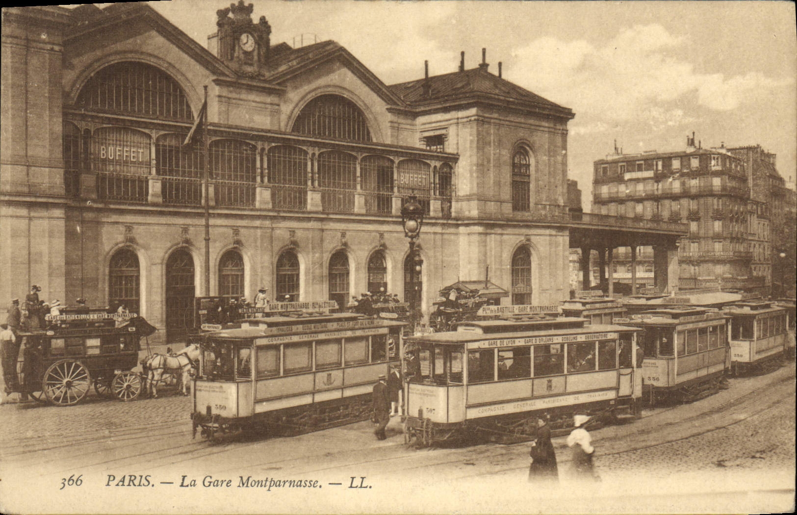 VINTAGE POSTCARD Tram Paris Train station Montparnasse