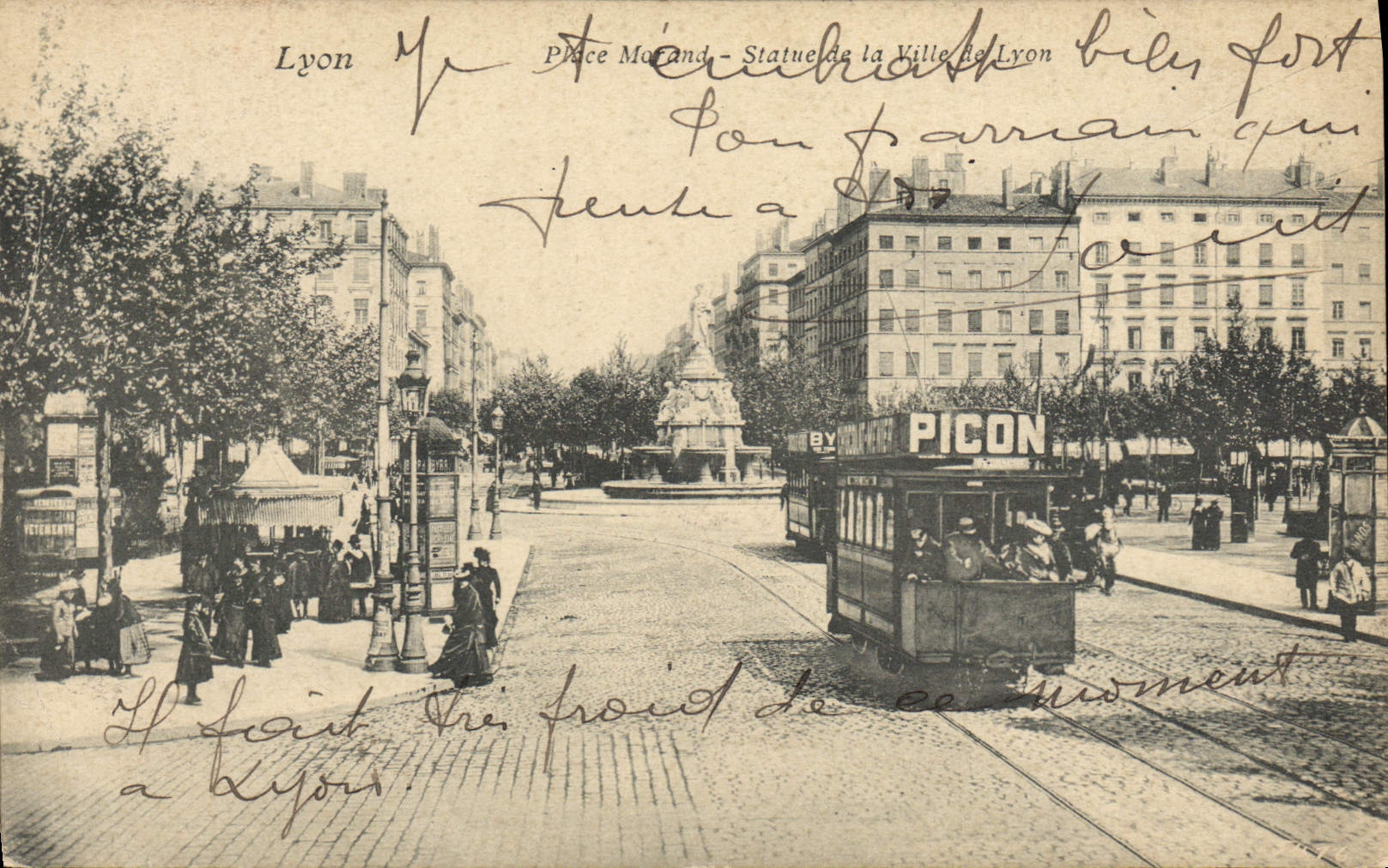CPA Tramway Lyon Place Morand Statue de la ville de Lyon 