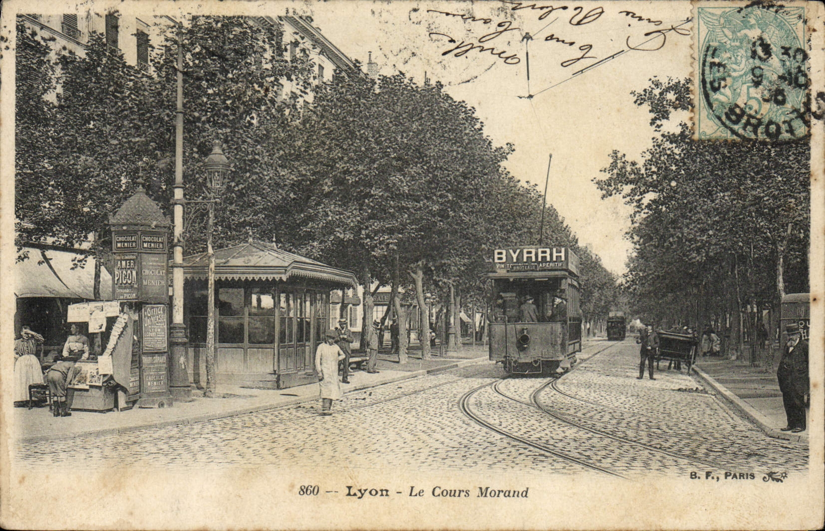 Tranvía de Lyon de la POSTAL de la VENDIMIA el curso Morand Byrrh