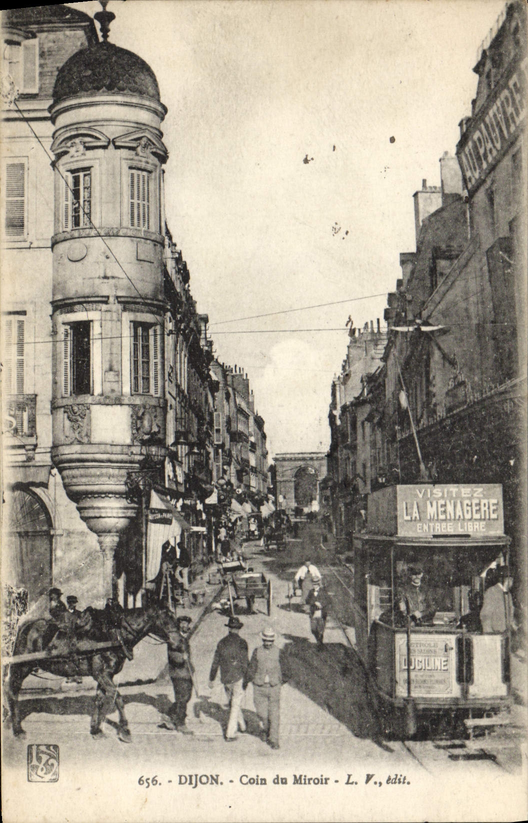 CPA Tramway Dijon Coin du miroir La Menagere Cheval