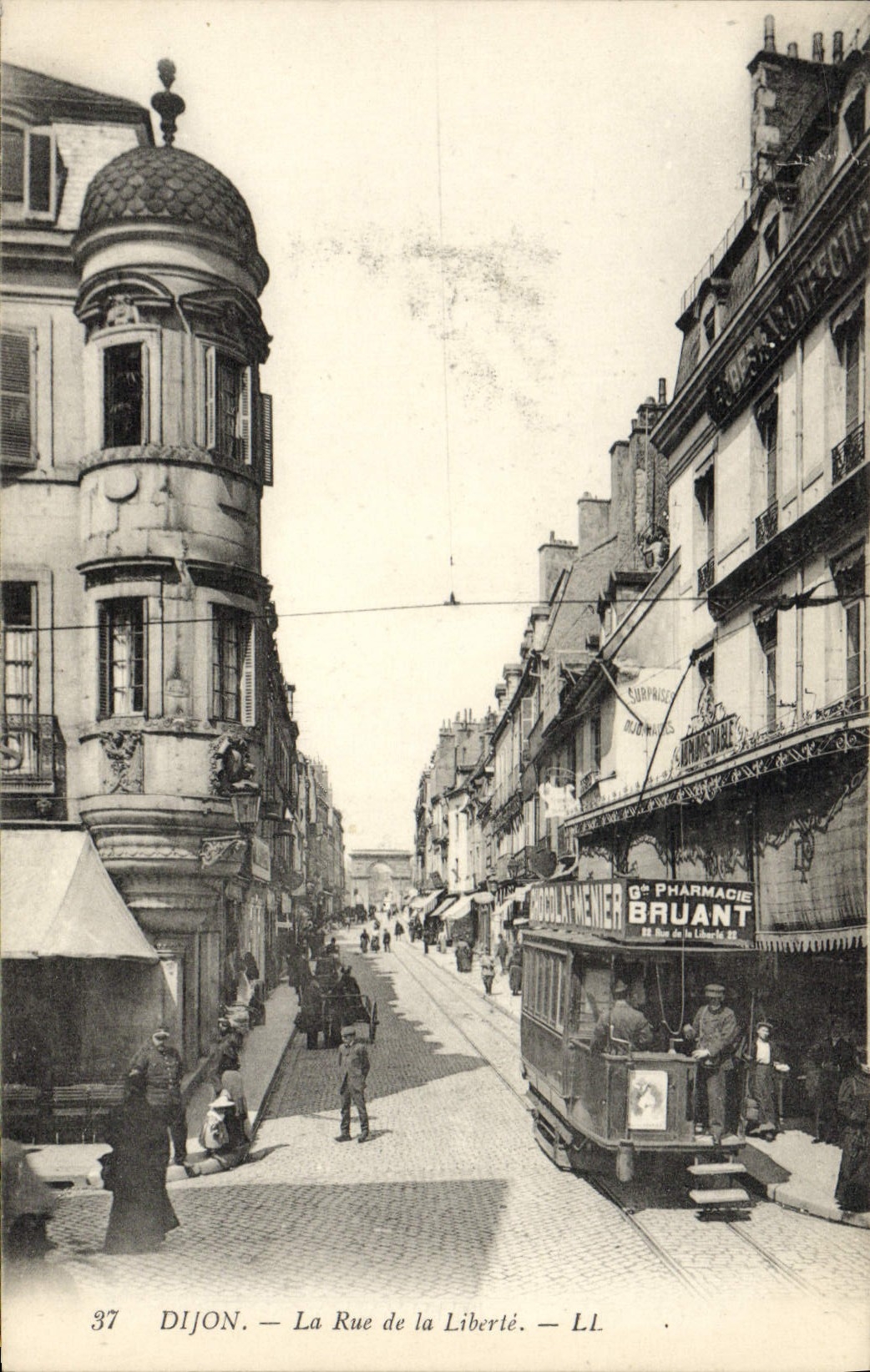 VINTAGE POSTCARD Dijon Tram the street of Freedom Pharmacy Bunting