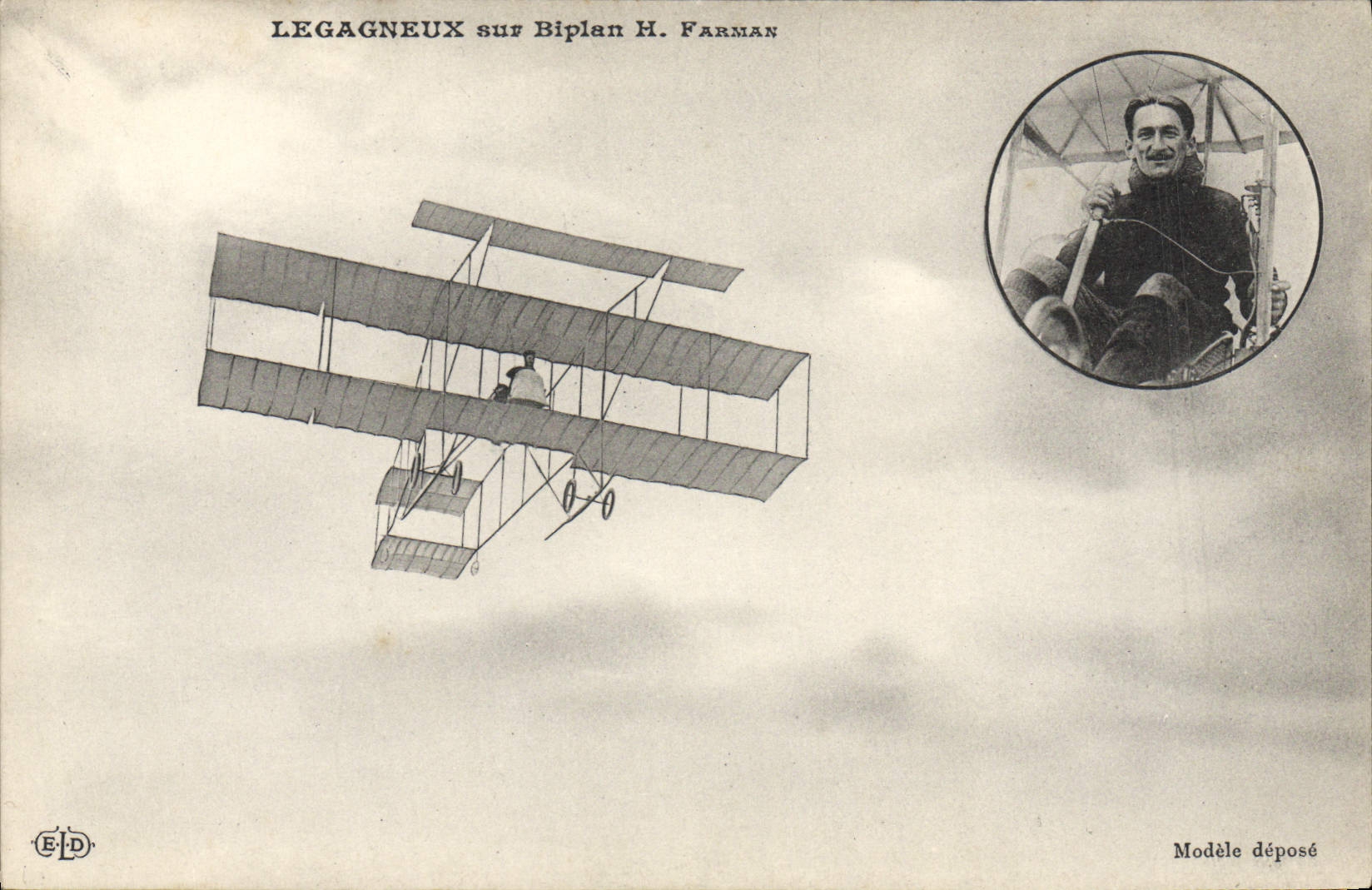 CPA Avion Aviation Legagneux sur biplan H Farman