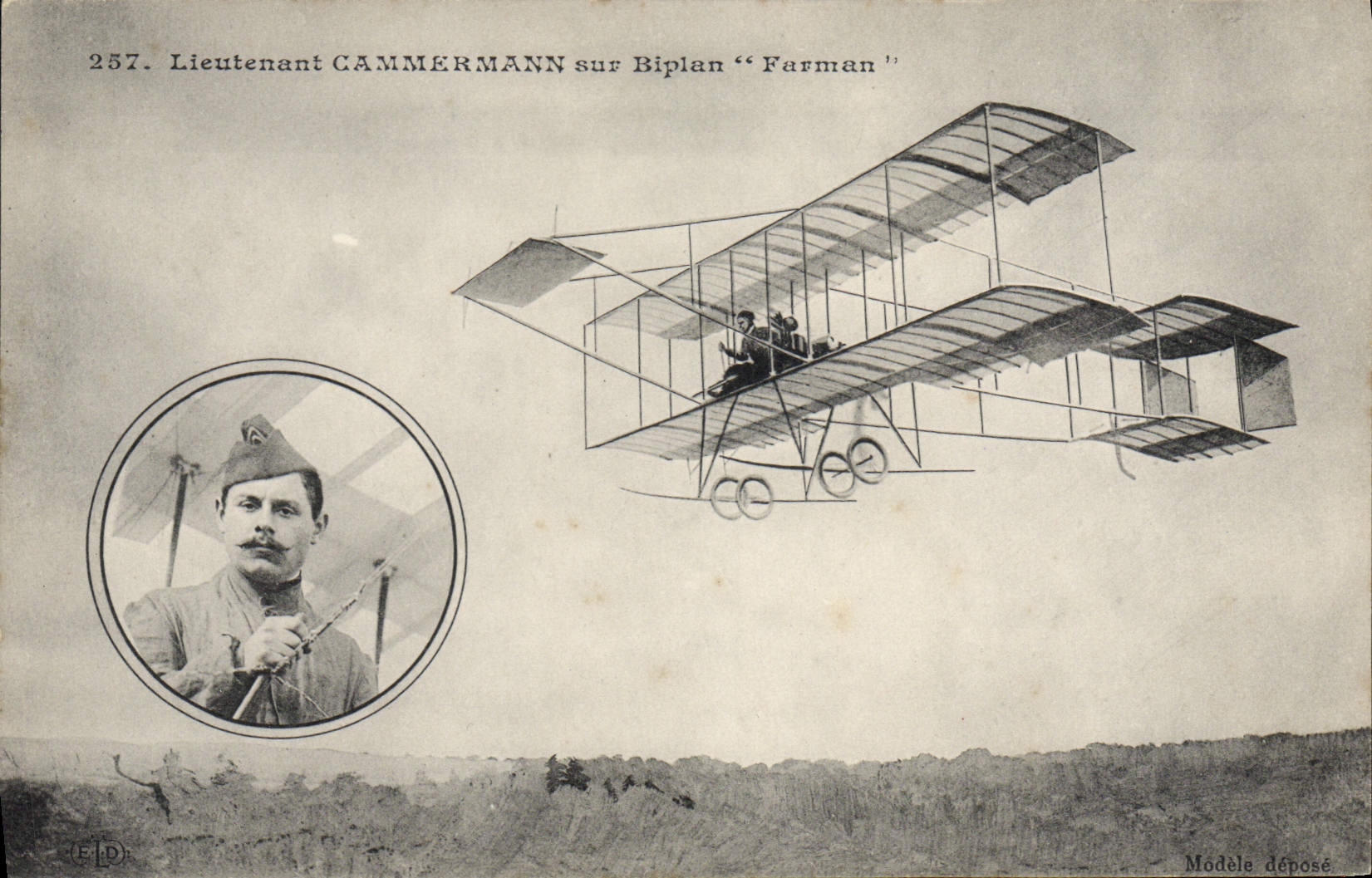 CPA Avion Aviation Lieutenant Cammermann sur biplan Farman