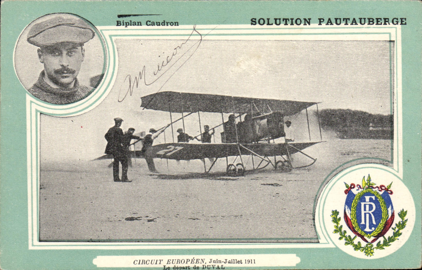 CPA Avion Aviation Biplan Caudron Circuit europeen Juin Juillet 1911 Depart de Duval