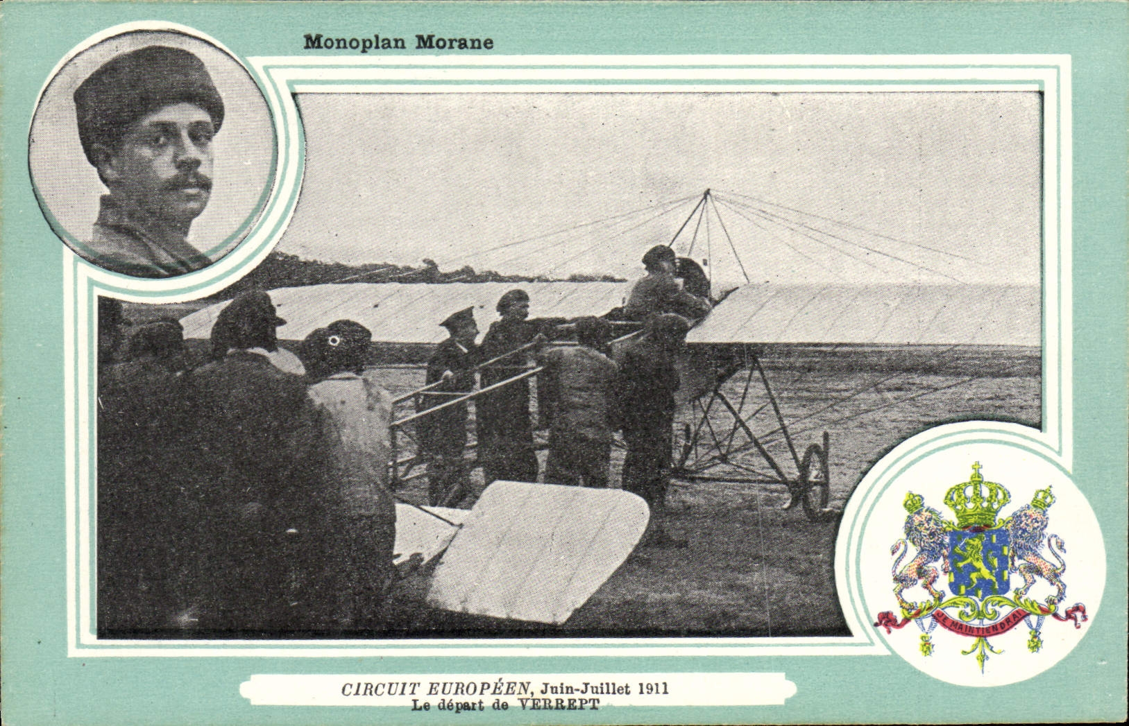 VINTAGE POSTCARD Plane Aviation Monoplane Morane European Circuit July 1911 June the departure of Verrept