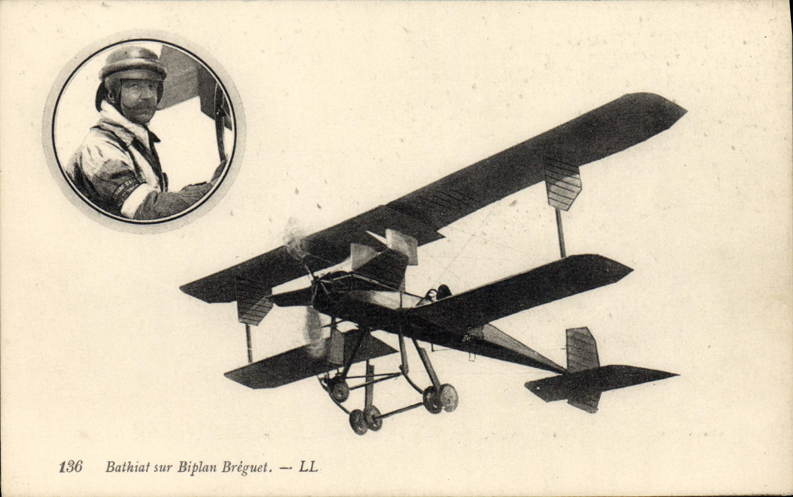 VINTAGE POSTCARD Plane Bathiat Aviation on Breguet biplane