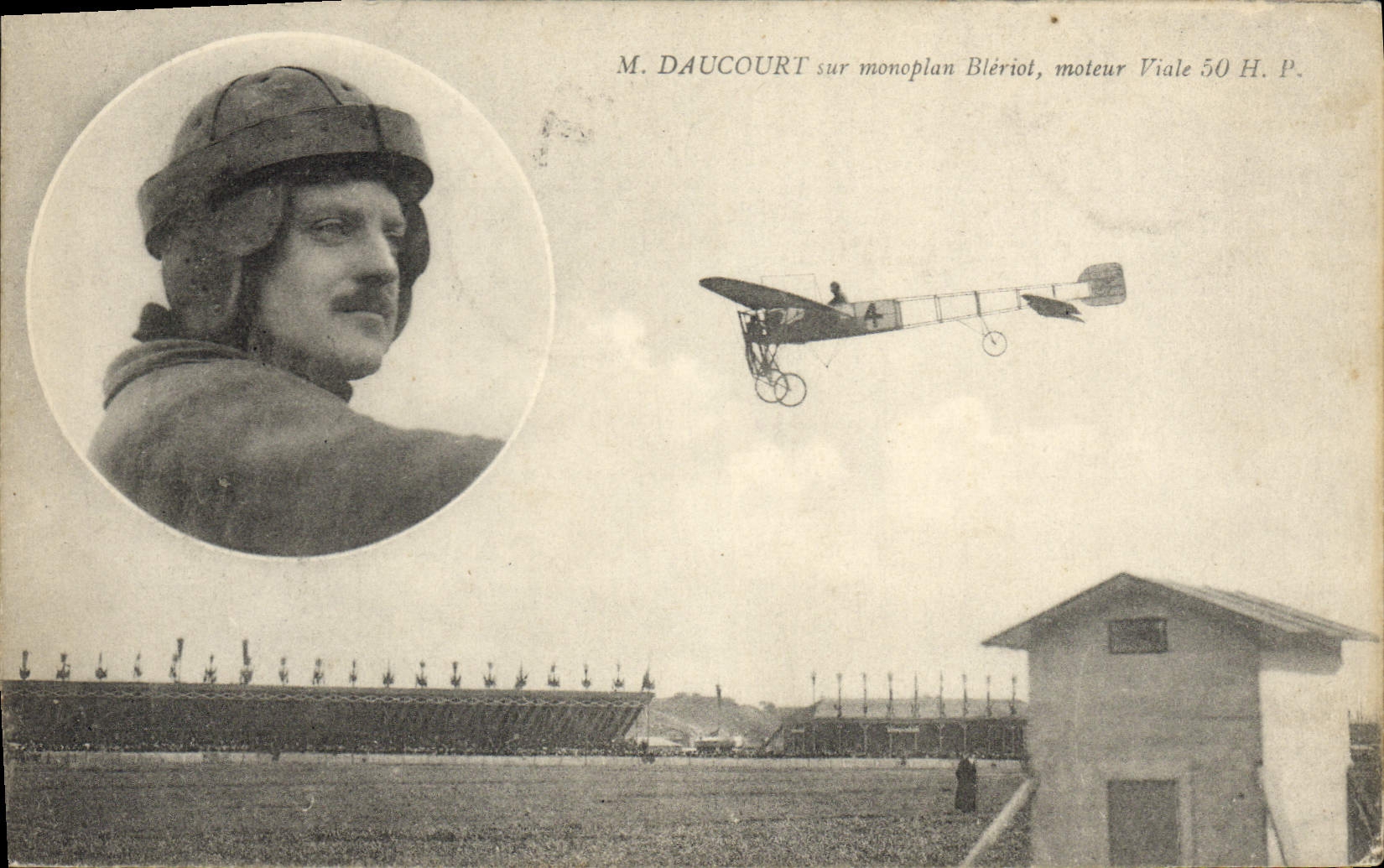 VINTAGE POSTCARD Plane Aviation Mr. Daucourt on Bleriot monoplane