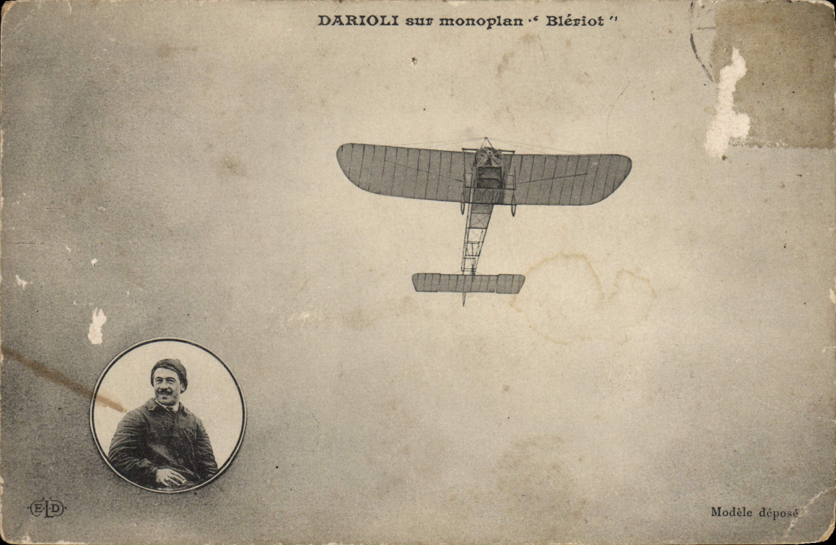 VINTAGE POSTCARD Plane Darioli Aviation on Bleriot monoplane