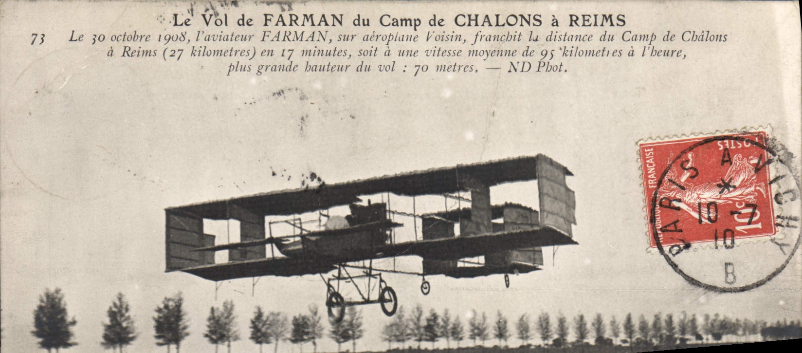 VINTAGE POSTCARD Avion Aviation the flight of Farman of the Camp of Trawl-nets has Rheims