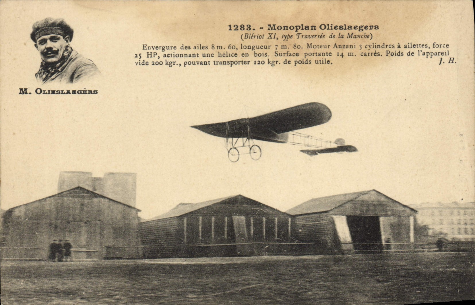 VINTAGE POSTCARD Plane Aviation Monoplane Olieslaegers Bleriot