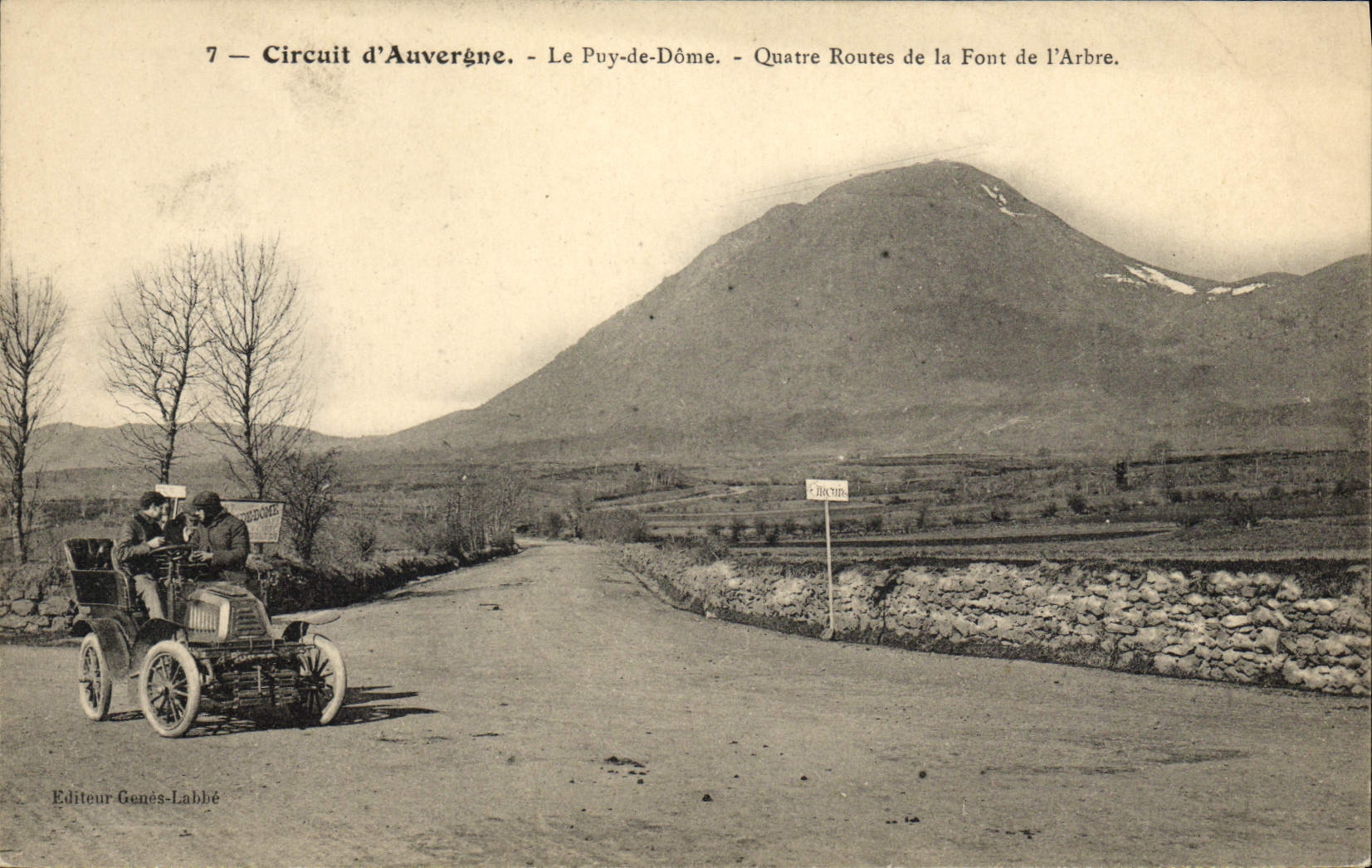 VINTAGE POSTCARD Automobile Circuit of Auvergne Puy de Dome Four roads of Make tree