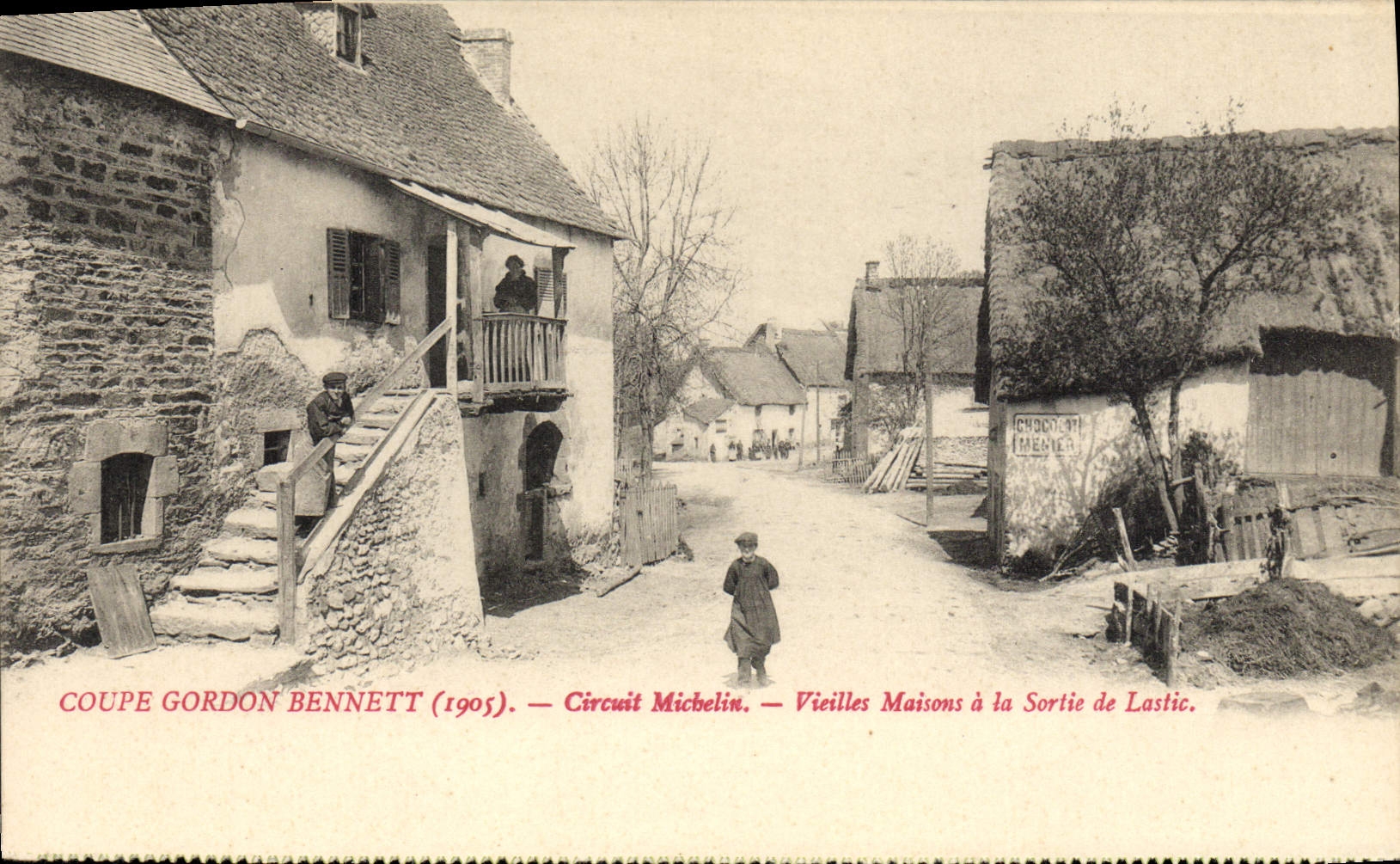 VINTAGE POSTCARD Automobile Circuit of Auvergne Cuts Gordon Bennett 1905 Circuit Michelin Vieilles Lastic houses